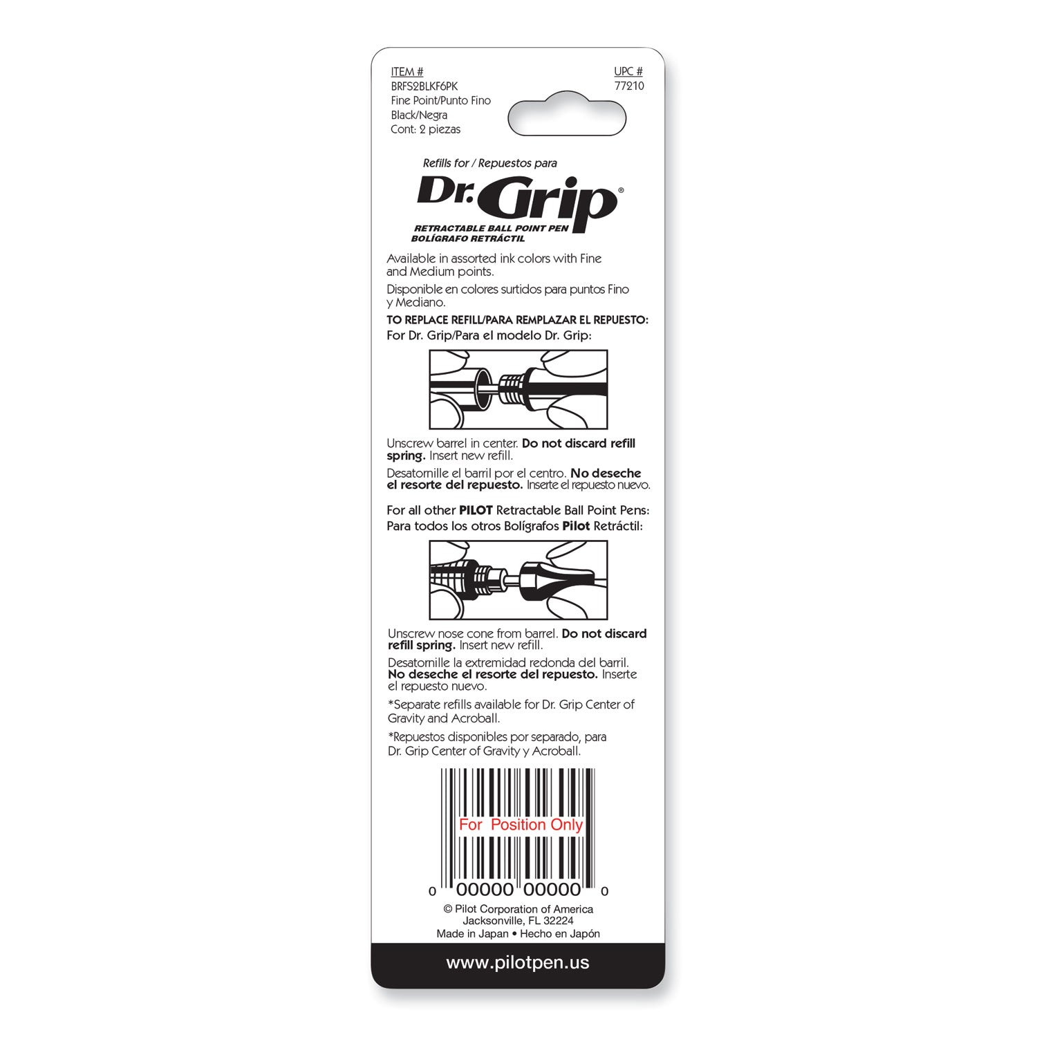 Pilot Retractable Pen Refills - 0.70 mm , Fine Point - Black Ink - 2 / Pack