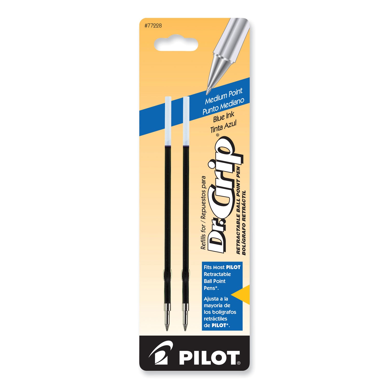 Pilot Retractable Pen Refills - 1 mm , Medium Point - Blue Ink - 2 / Pack