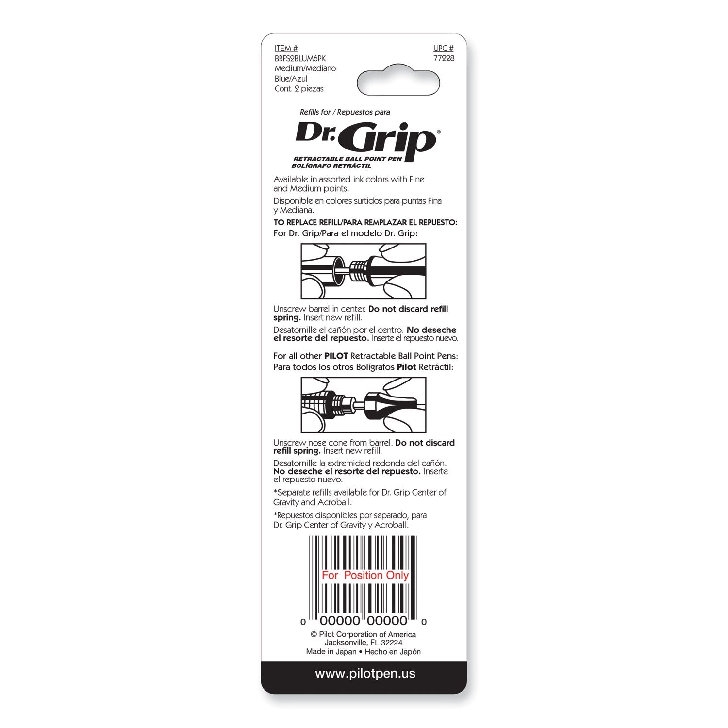 Pilot Retractable Pen Refills - 1 mm , Medium Point - Blue Ink - 2 / Pack
