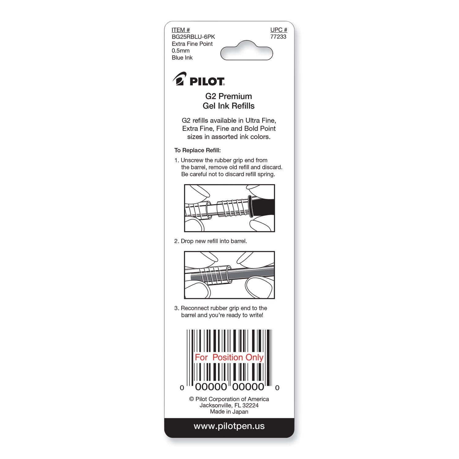 Pilot G2 Premium Gel Ink Pen Refills - 0.50 mm , Extra Fine Point - Blue Ink - Smear Proof - 2 / Pack