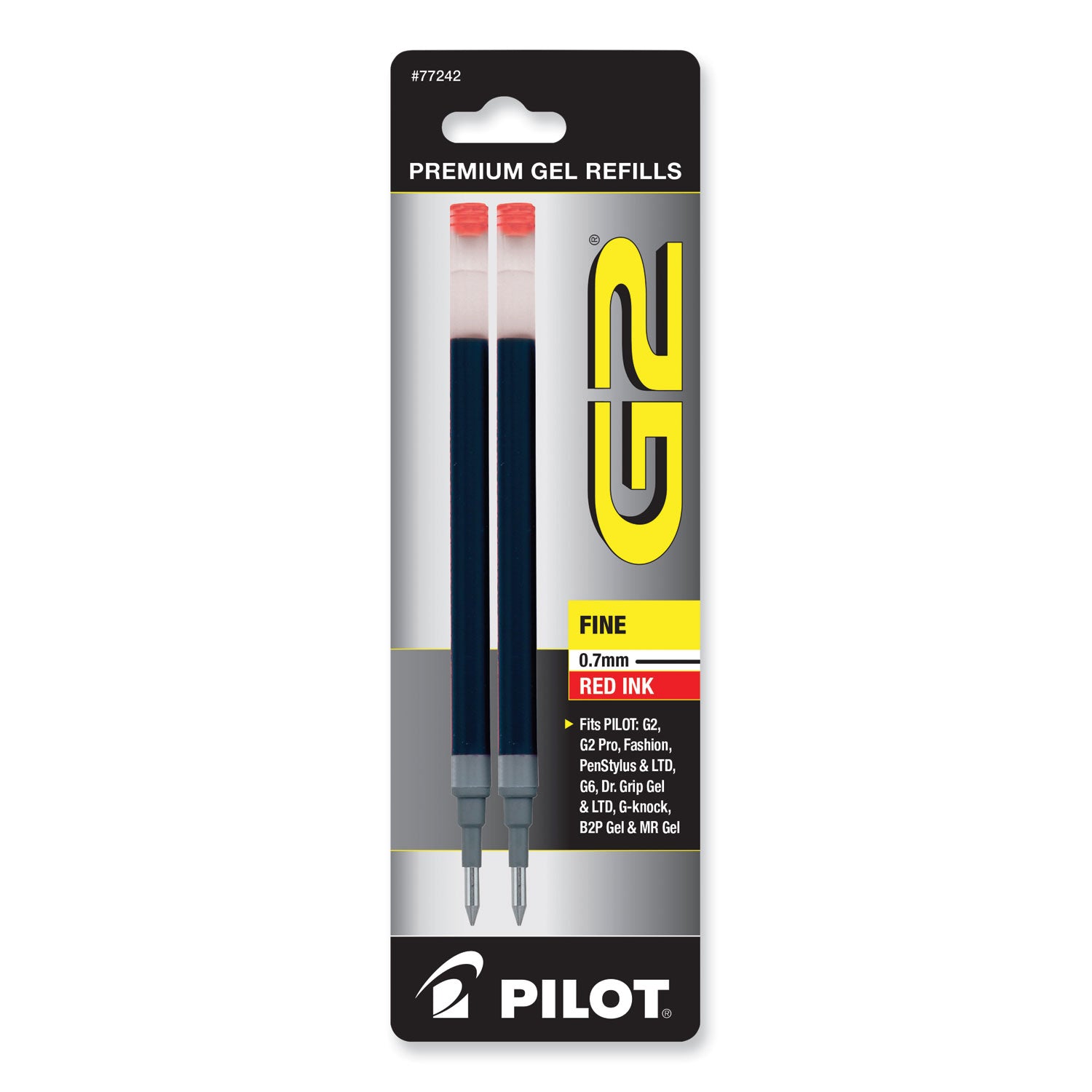 Pilot G2 Premium Gel Ink Pen Refills - 0.70 mm , Fine Point - Red Ink - Smear Proof - 2 / Pack