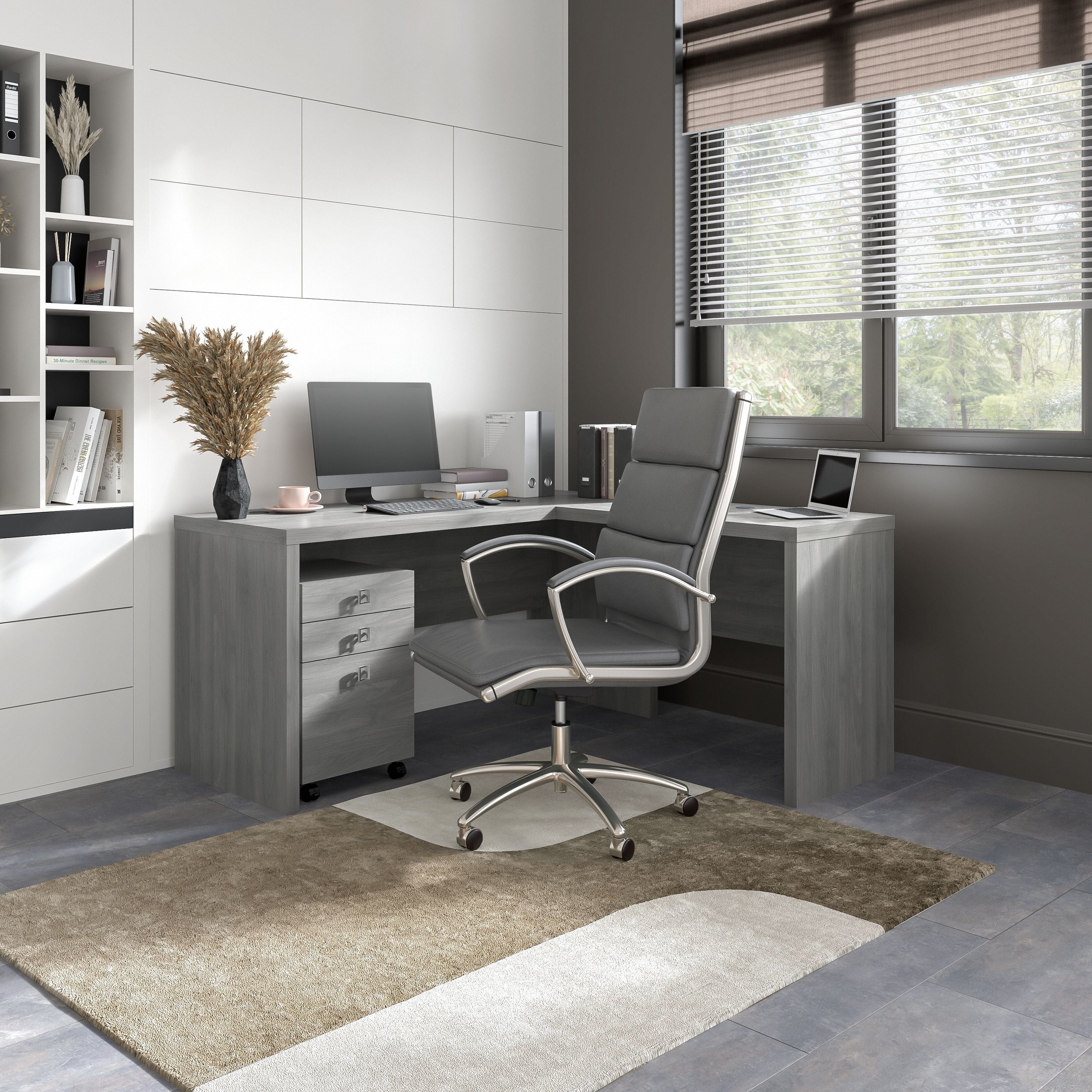 Bush Business Furniture Echo L Shaped Desk with Mobile File Cabinet in Modern Gray - 60" Width x 59.84" Depth x 30" Height