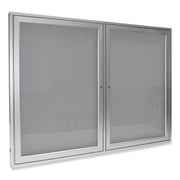 Ghent 2 Door Enclosed Vinyl Bulletin Board, 48" x 60", Silver Surface, Satin Anodized Aluminum Frame, Hinged Doors, 1 Each