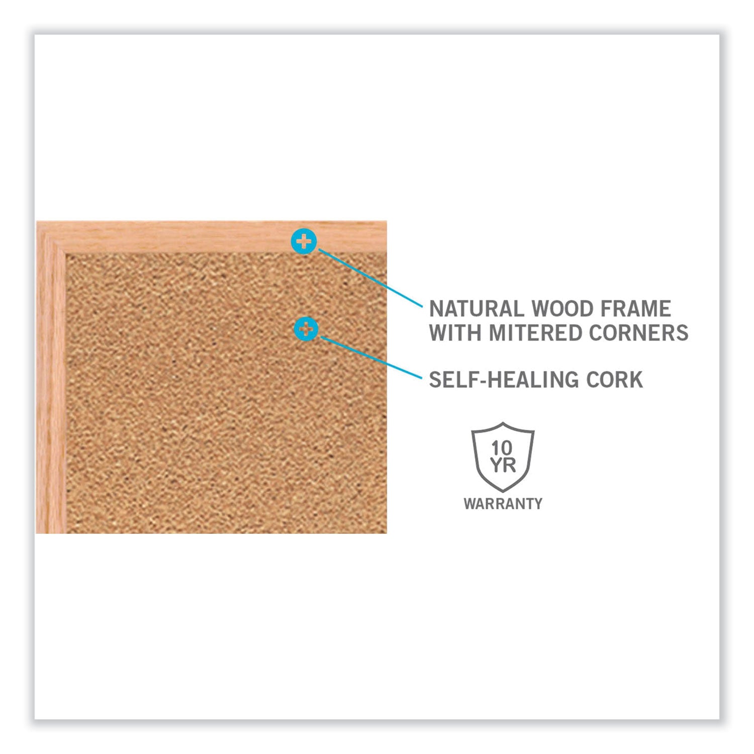 Natural Cork Bulletin Board with Wood Frame, 60.5" x 36.5", Tan Surface, Oak Finished Wood Frame