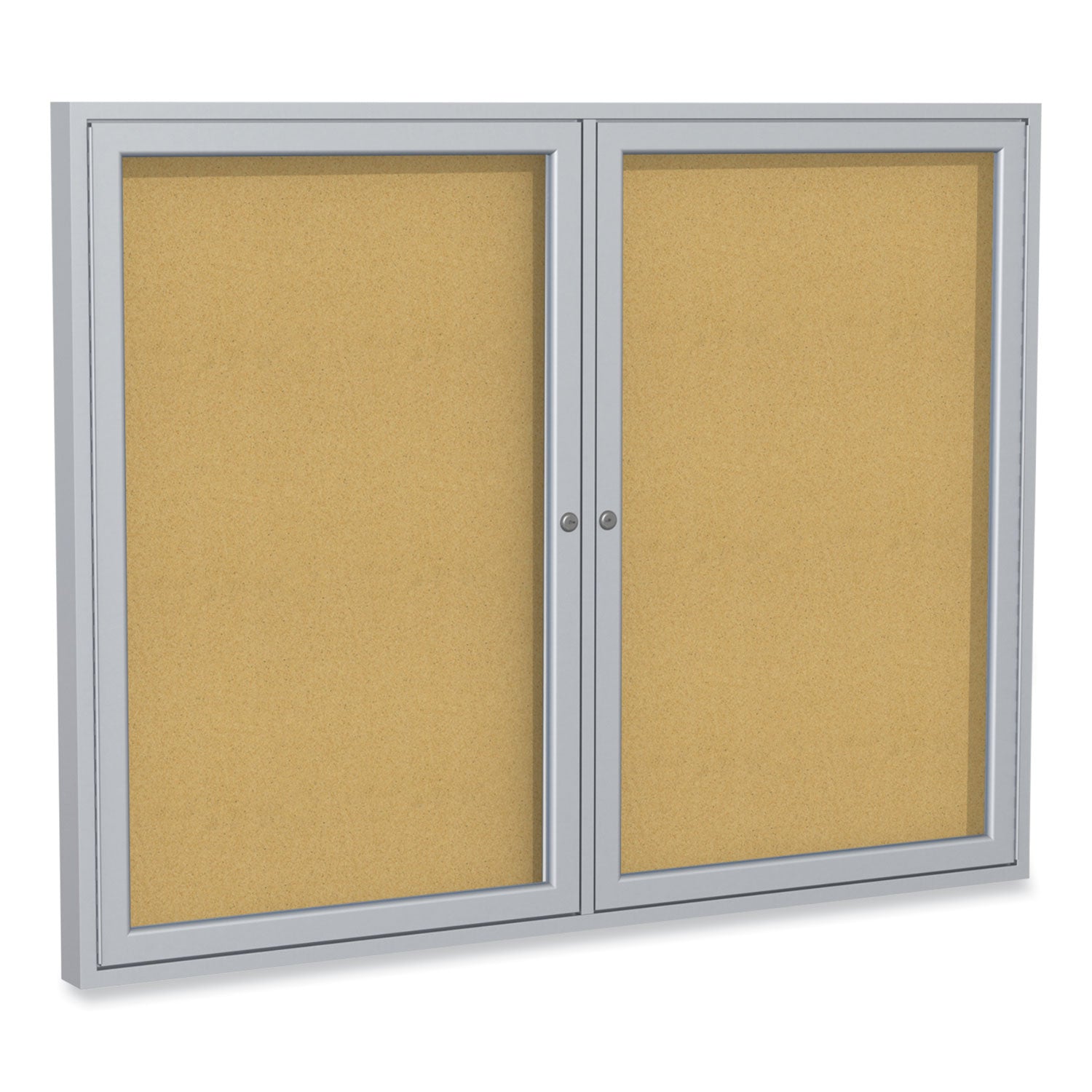 Ghent 2 Door Enclosed Natural Cork Bulletin Board with Satin Frame