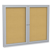 Ghent 2 Door Enclosed Natural Cork Bulletin Board with Satin Frame