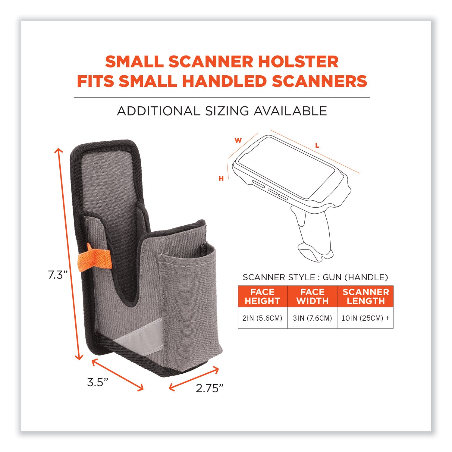 Ergodyne Squids 5541 Rugged Holster Carrying Case, Small, Gray, Drop & Abrasion Resistant Ripstop Polyester, Belt Clip, 2 Pockets, 2 Elastic Loops, 7.3" x 2.6" x 4.3", 1 Each