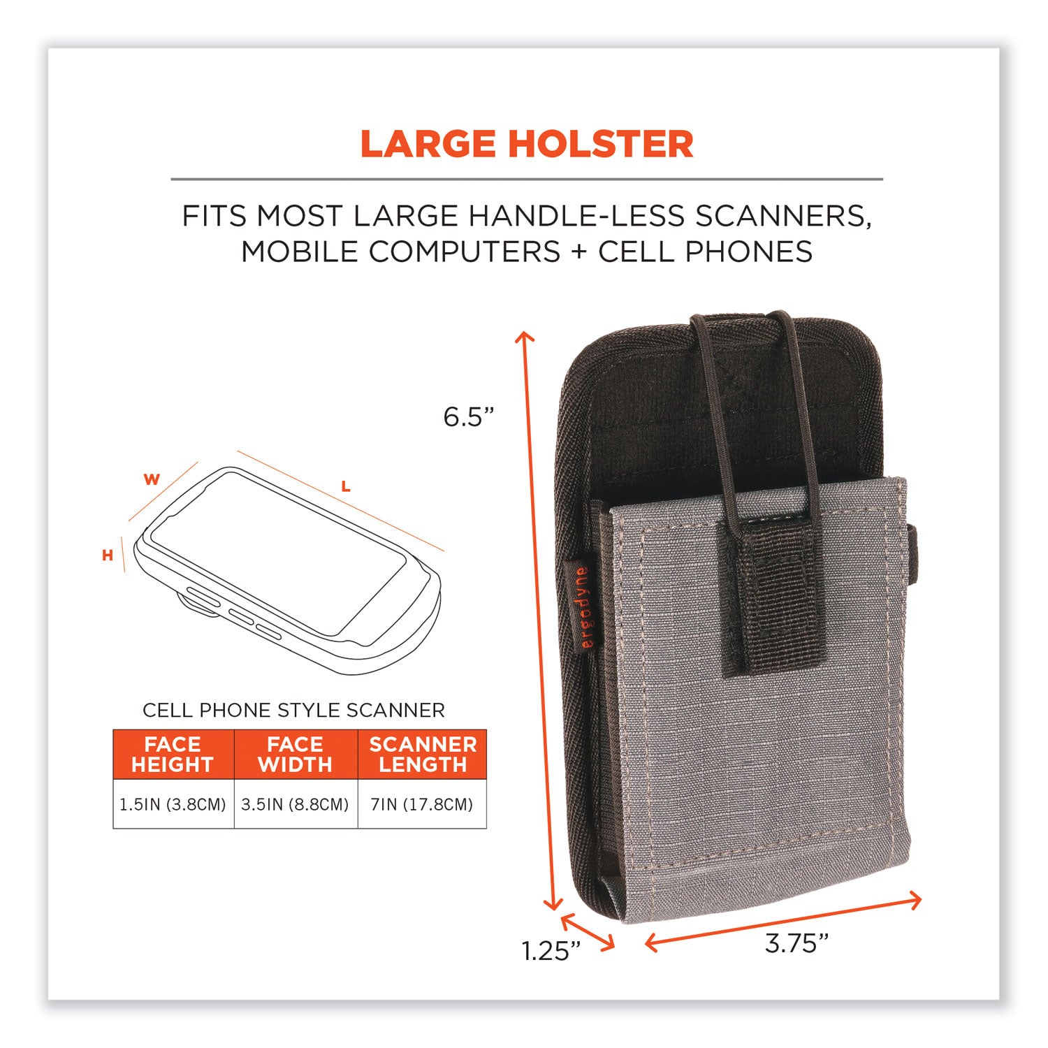 Drop Resistant, Abrasion Resistant, Scratch Resistant, Scratch Proof - Polyester Body - Belt Clip, Holster - 1.5" Height x 3.5" Width - Large Size - 1 Each