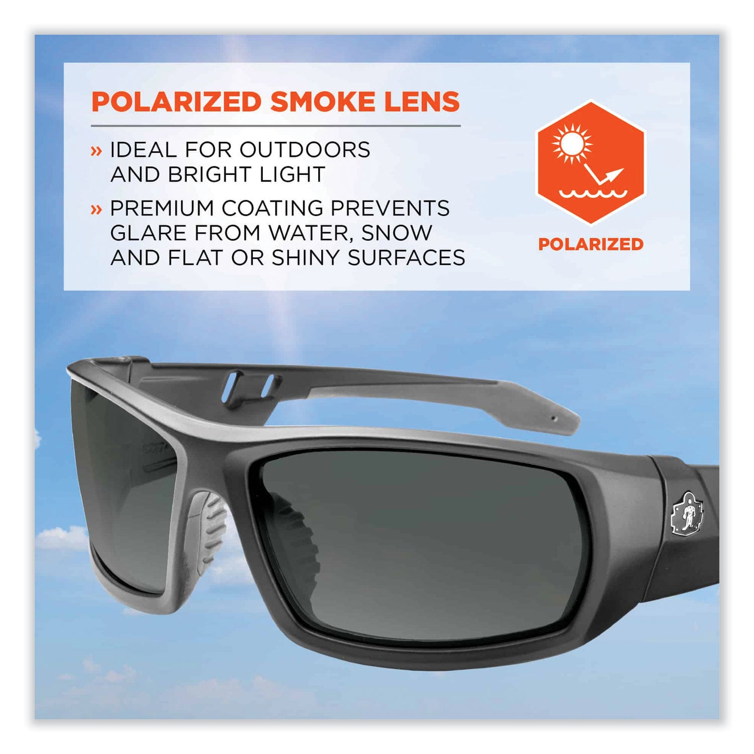 Ergodyne Skullerz ODIN-PZ Polarized Smoke Safety Glasses, Matte Black Frame, Scratch & Impact Resistant, Anti-glare, Non-slip, 1 Each