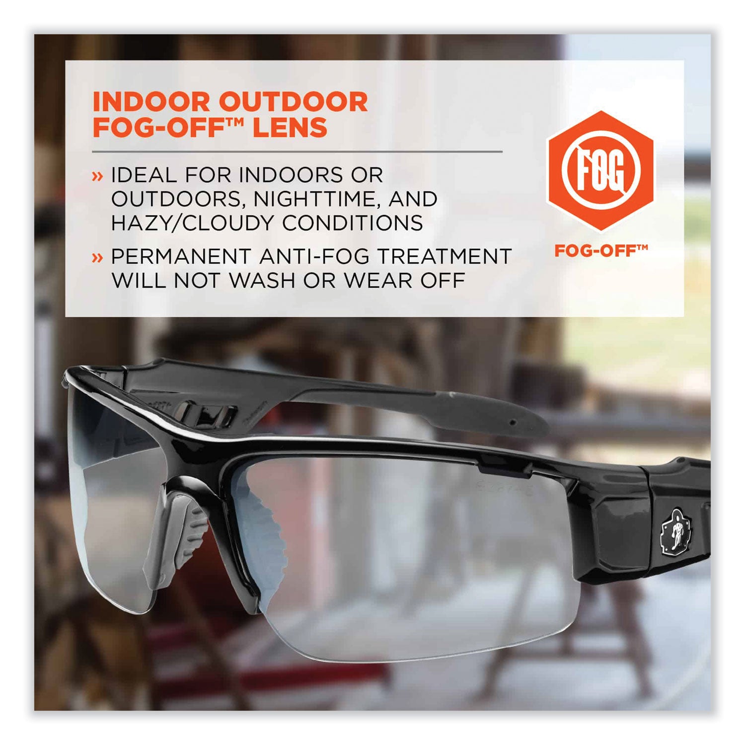 Ergodyne Dagr AF Clear Safety Glasses, Black Frame, Clear Lens, Scratch & Impact Resistant, Anti-Fog, Non-Slip, 1 Each
