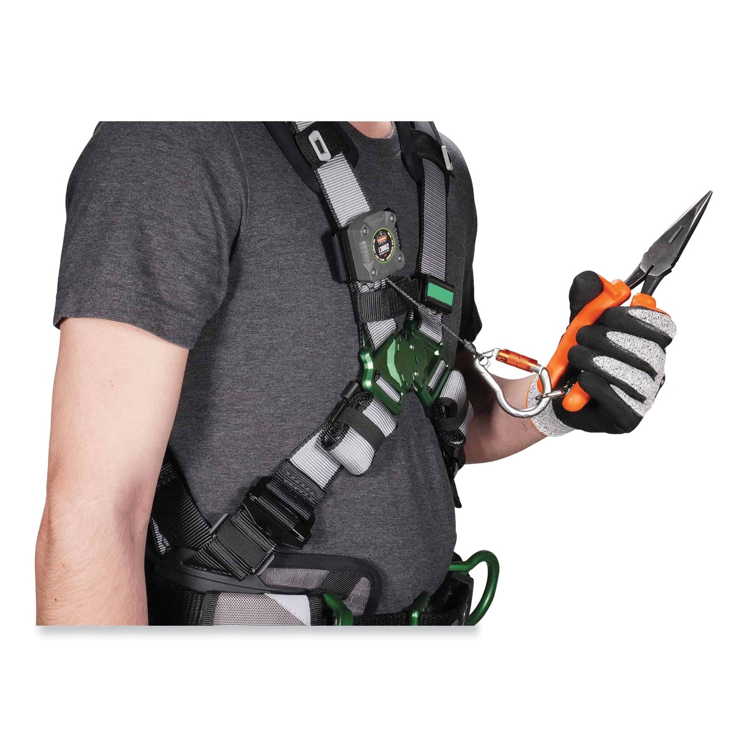 Adjustable - 1.98 lb Load Capacity - Standard - Loop/Locking Carabiner Attachment - 1.5" Height x 5" Width x 48" Length - Gray - Nylon, Fiberglass - 1 Each