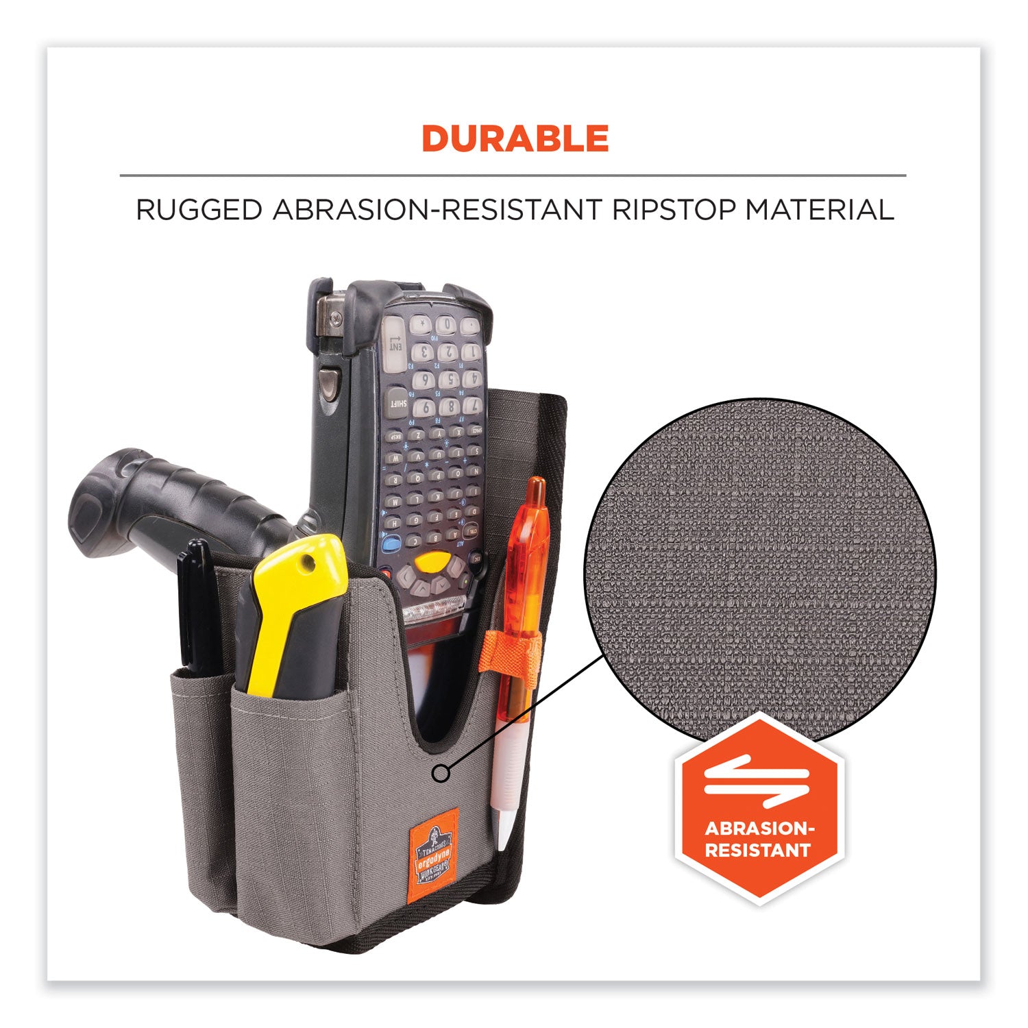 Ergodyne Squids 5540 Rugged Bar Code Scanner Holster, Large, Gray, Drop/Abrasion/Damage Resistant Polyester, Holster with Belt Loop and Belt Clip, 8" x 3.3" x 3.5", 1 Each