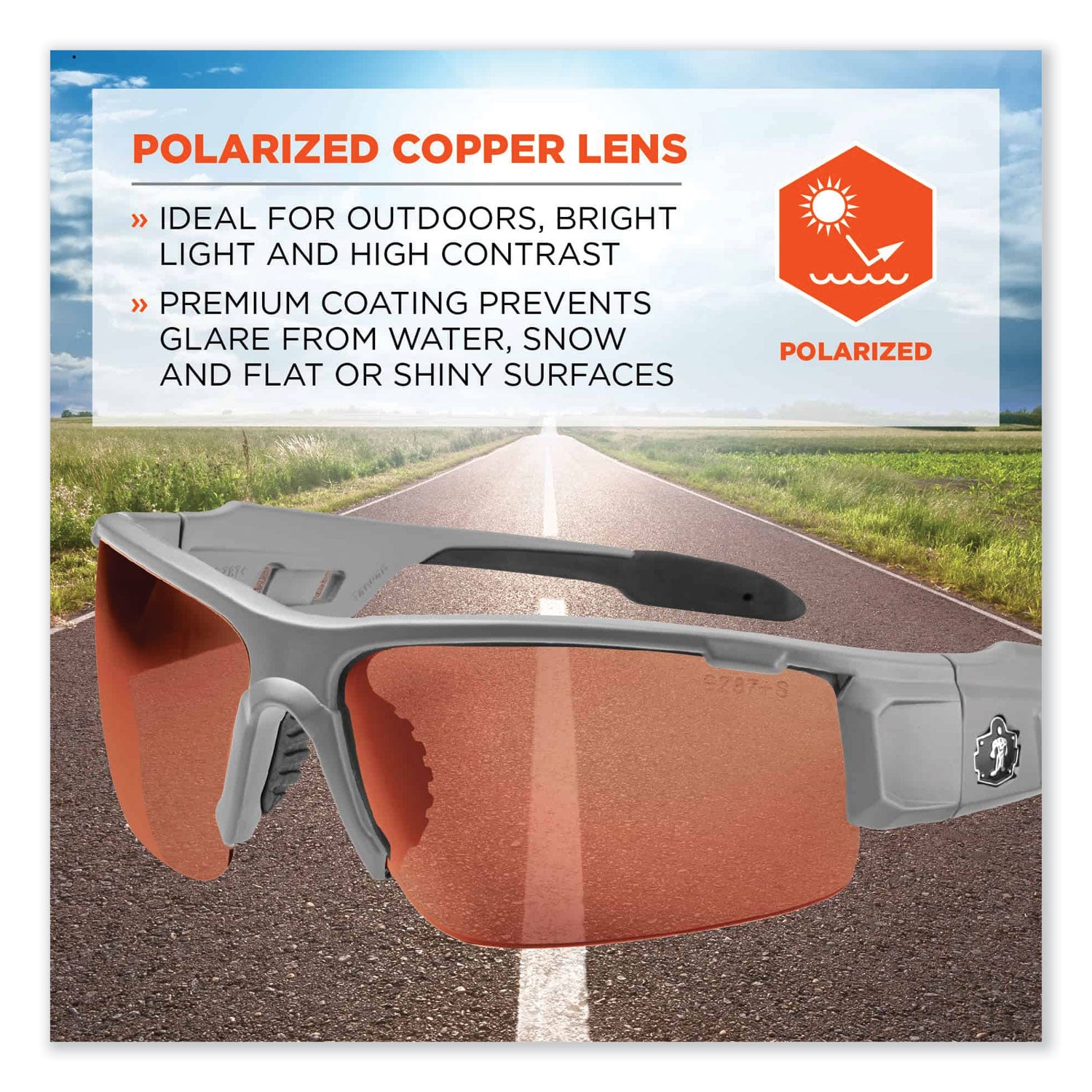 Ergodyne Skullerz Dagr PZ Copper Safety Glasses, Polarized Copper Lens, Kryptek Highlander Frame, Scratch Resistant, Impact Resistant, Anti-glare, 1 Each