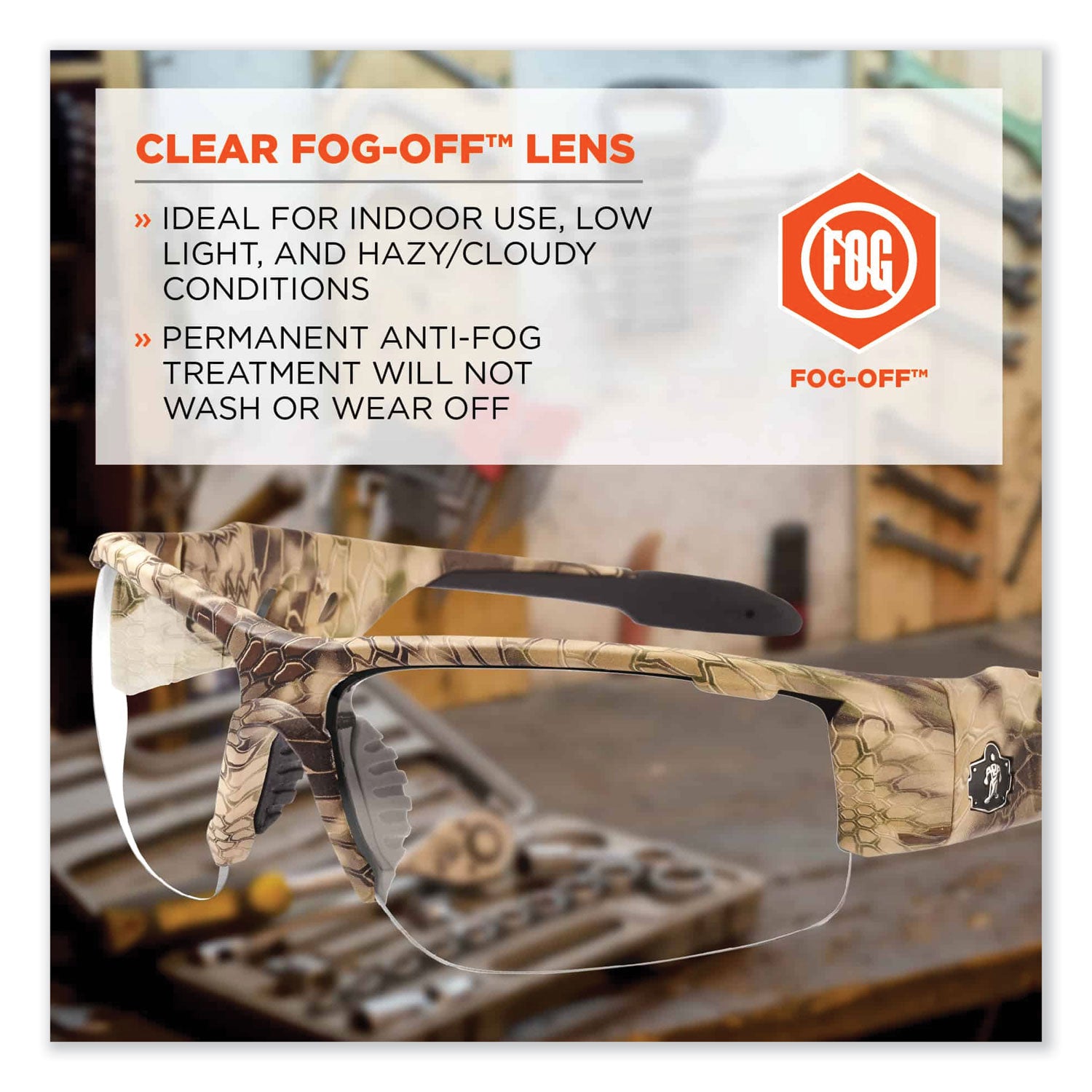 Ergodyne Dagr AF Clear Safety Glasses, Kryptek Highlander Frame, Anti-Fog, Scratch Resistant, Impact Resistant, Shatter Resistant, Comfortable, 1 Each