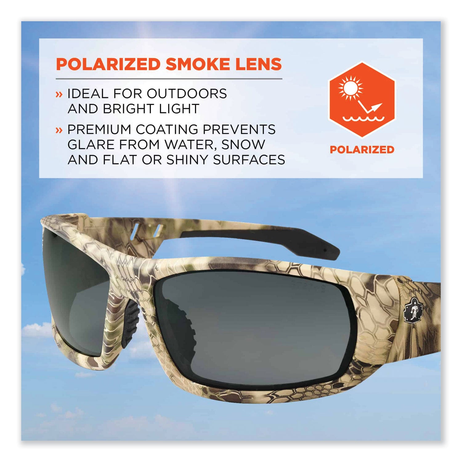 Ergodyne Skullerz ODIN-PZ Polarized Smoke Safety Glasses, Kryptek Highlander Frame, 1 Each