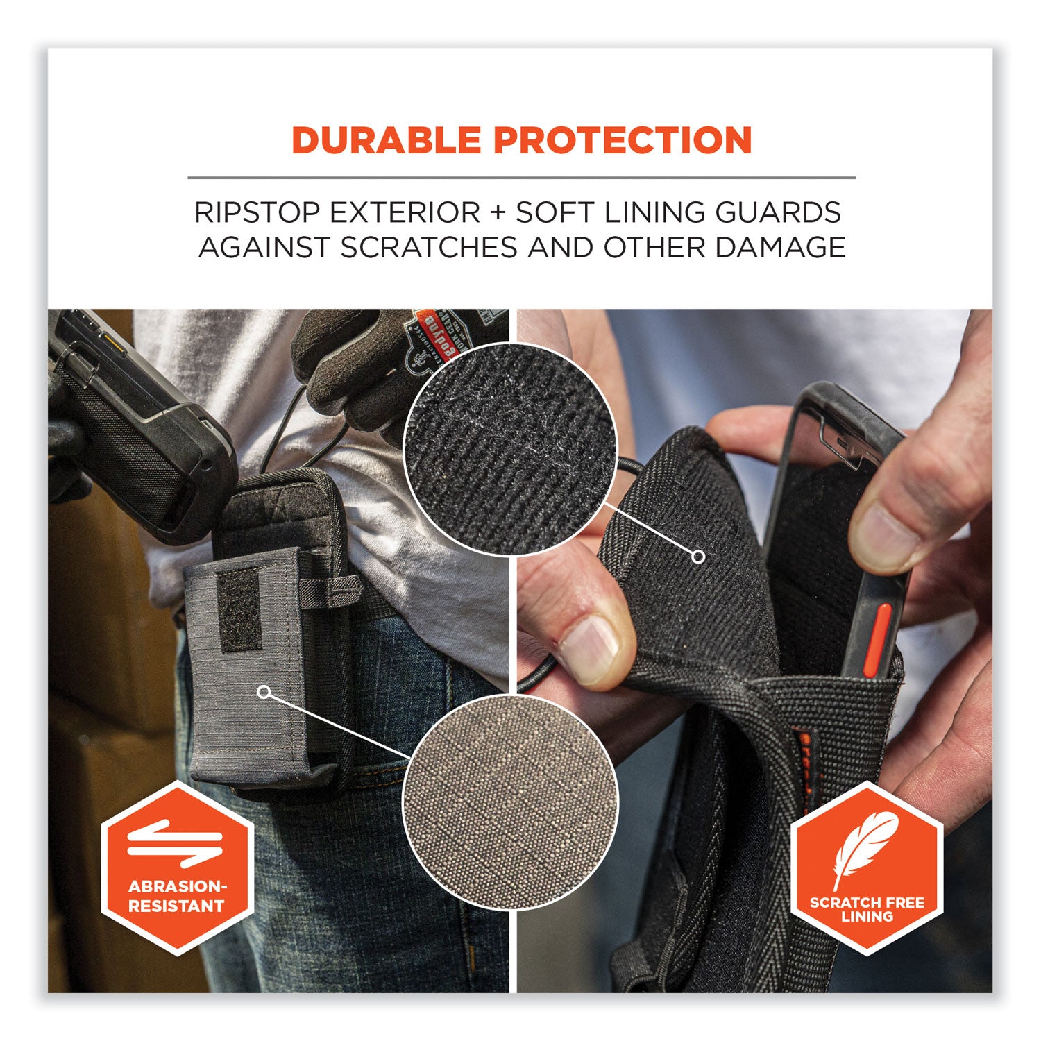 Drop Resistant, Abrasion Resistant, Scratch Resistant, Damage Resistant - Polyester, Elastic Body - Ripstop Exterior Material - Holster, Belt Loop - 6.3" Height x 2.8" Width x 4.3" Depth - Large Size - 1 Each