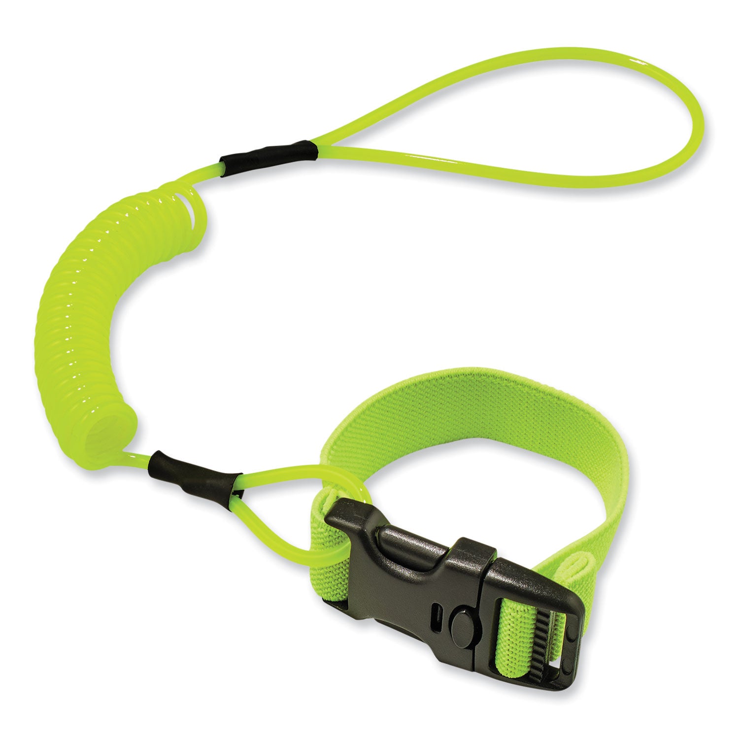 Ergodyne 3157 Coil Tool Lanyard with Buckle - 2lbs / 0.9kg - 2 lb Load Capacity - Buckle Attachment - 1.5" Height x 2" Width x 48" Length - Lime - Plastic - 6 / Carton