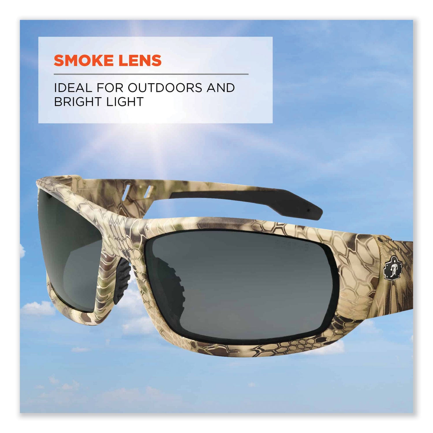 Ergodyne Skullerz Odin Smoke Lens Safety Glasses, Kryptek Highlander Frame, Scratch & Impact Resistant, Anti-glare, Non-slip, 1 Each