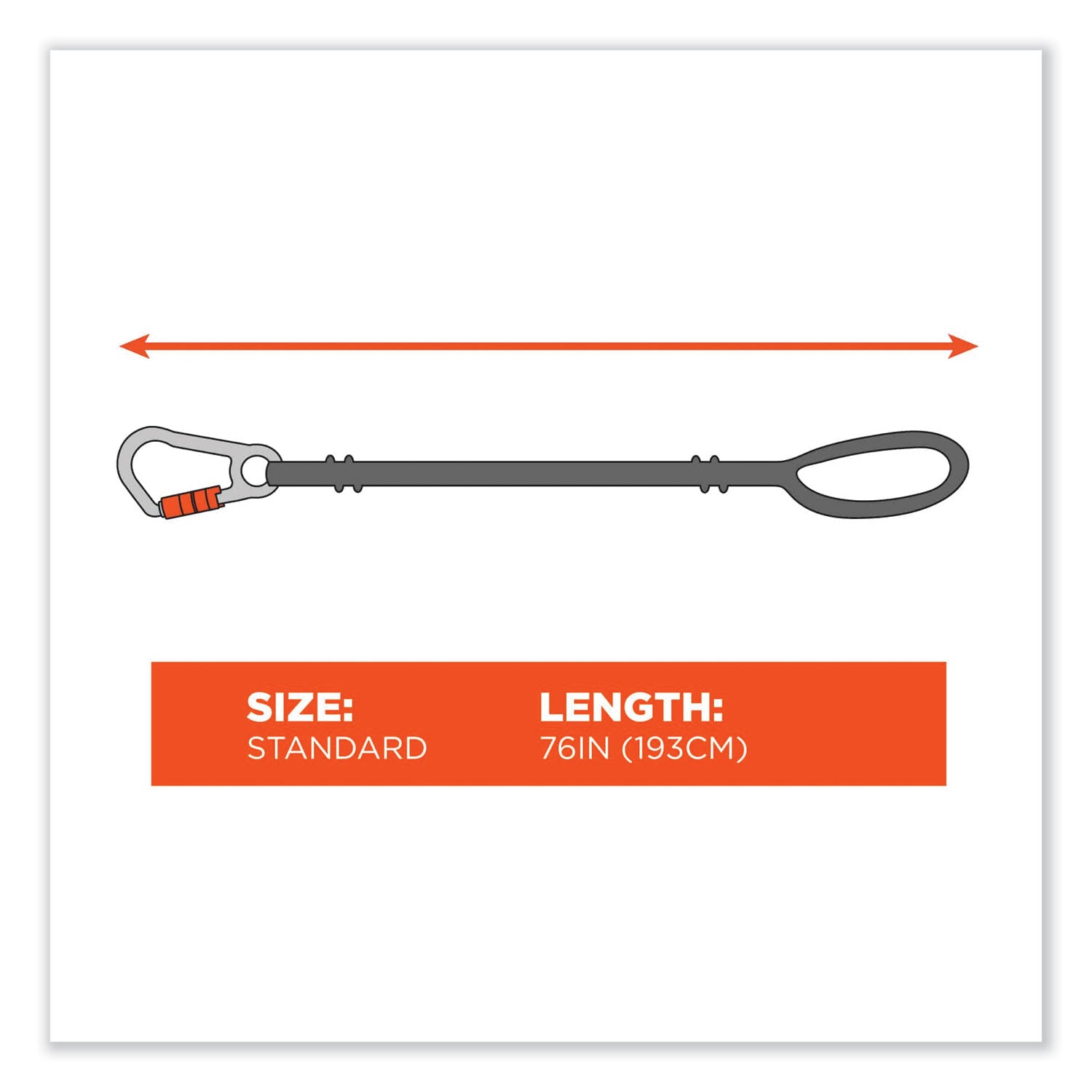 Adjustable - 80 lb Load Capacity - Standard - Carabiner Attachment - 2" Height x 12" Width x 76" Length - Orange - Nylon Webbing - 1 Each
