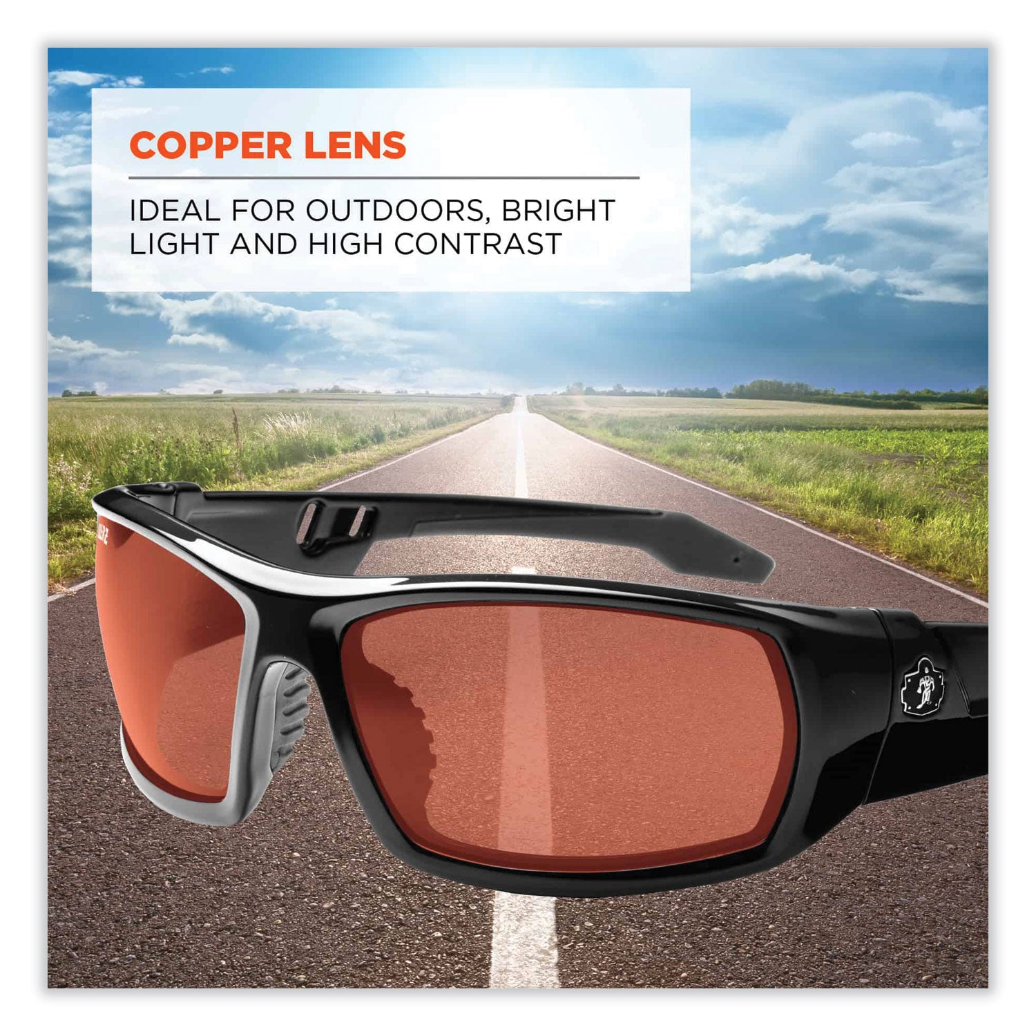 Skullerz Odin Safety Glasses, Black Nylon Impact Frame, Copper Polycarbonate Lens