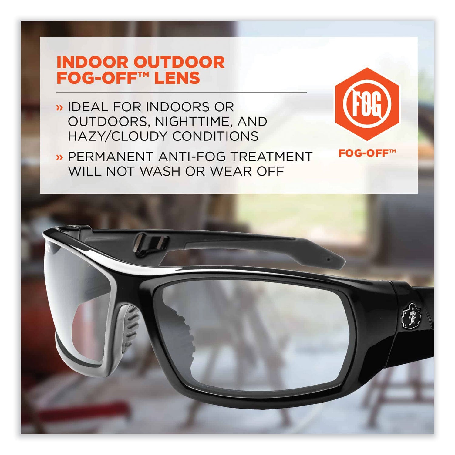 Ergodyne Skullerz Odin In/Outdoor Safety Glasses, Black Frame, Anti-Fog, Scratch & Impact Resistant, UV Protection, Non-Slip, 1 Each