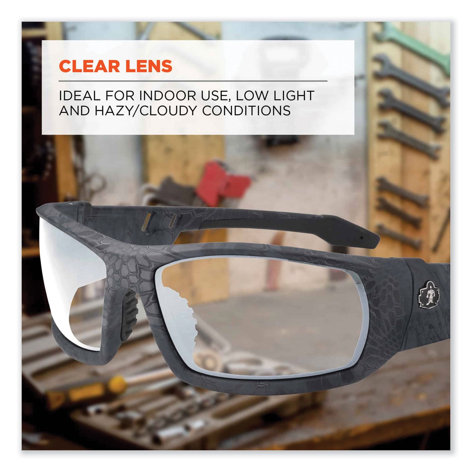 Ergodyne Odin Clear Lens Safety Glasses, Kryptek Typhon Frame, Scratch & Impact Resistant, Anti-glare, Non-slip, Comfortable, 1 Each