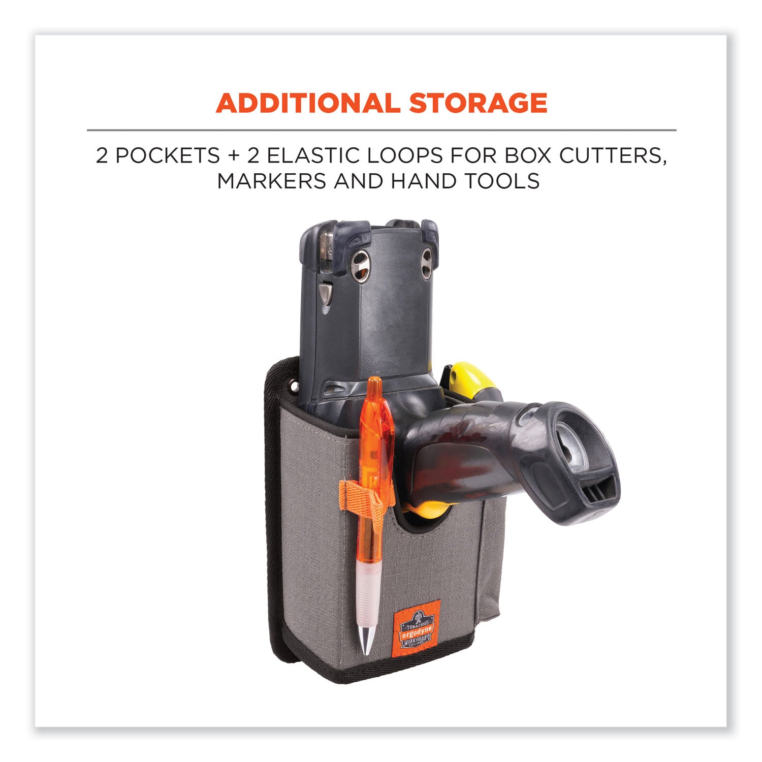 Ergodyne Squids 5543 Mounting Carrier, Gray, Polyester, Fits Bar Code Scanner, Tool, Mobile Computer, 1 Each