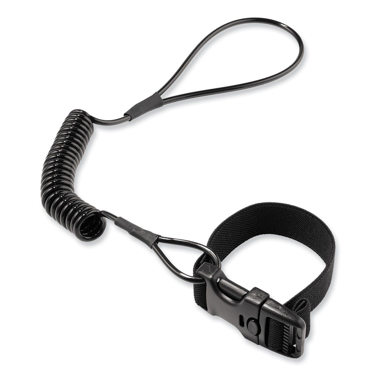 Ergodyne 3157 Coil Tool Lanyard with Buckle - 2lbs / 0.9kg - 1.98 lb Load Capacity - Buckle Attachment - 1.5" Height x 2" Width x 48" Length - Black - 6 / Carton