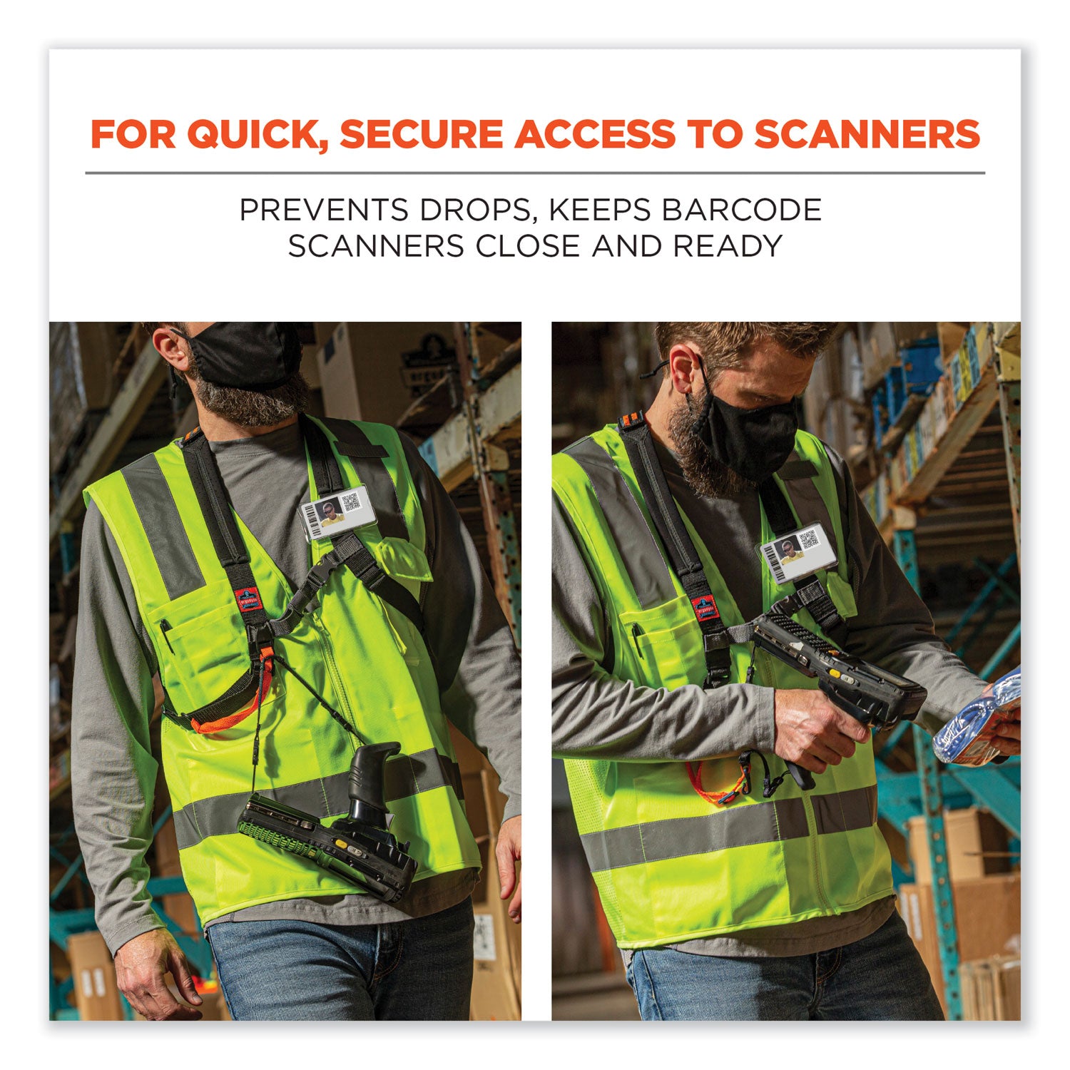 Ergodyne 3138 Padded Bar-code Scanner Harness, Small, Hook & Loop Attachment, Black, 1 Each