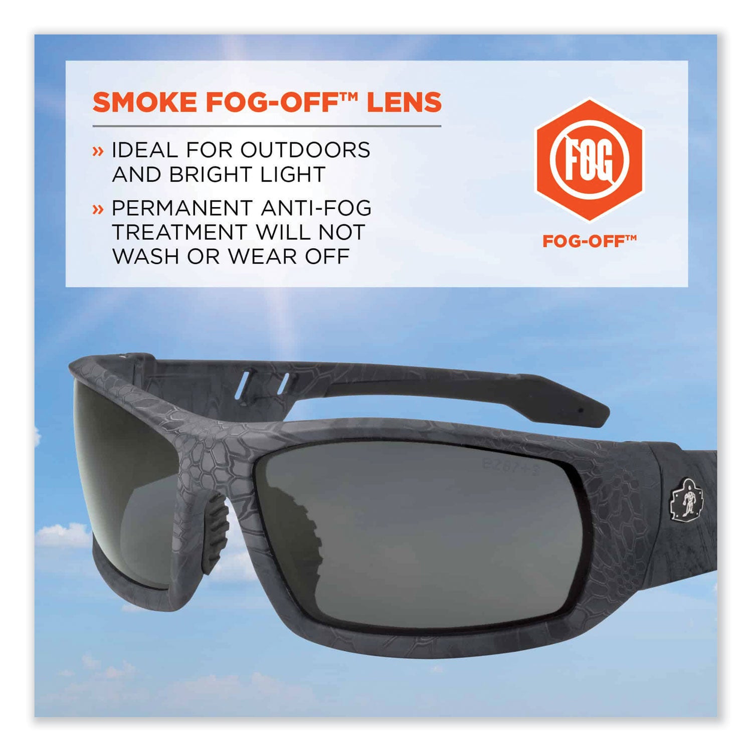 Ergodyne Skullerz Odin AF Smoke Safety Glasses, Kryptek Typhon Frame, Anti-Fog, Scratch Resistant, Impact Resistant, 1 Each