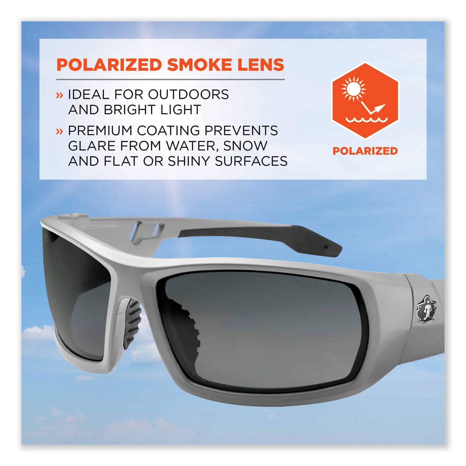 Ergodyne Skullerz ODIN-PZ Polarized Smoke Safety Glasses, Matte Gray Frame, Scratch & Impact Resistant, Anti-glare, Non-slip, 1 Each