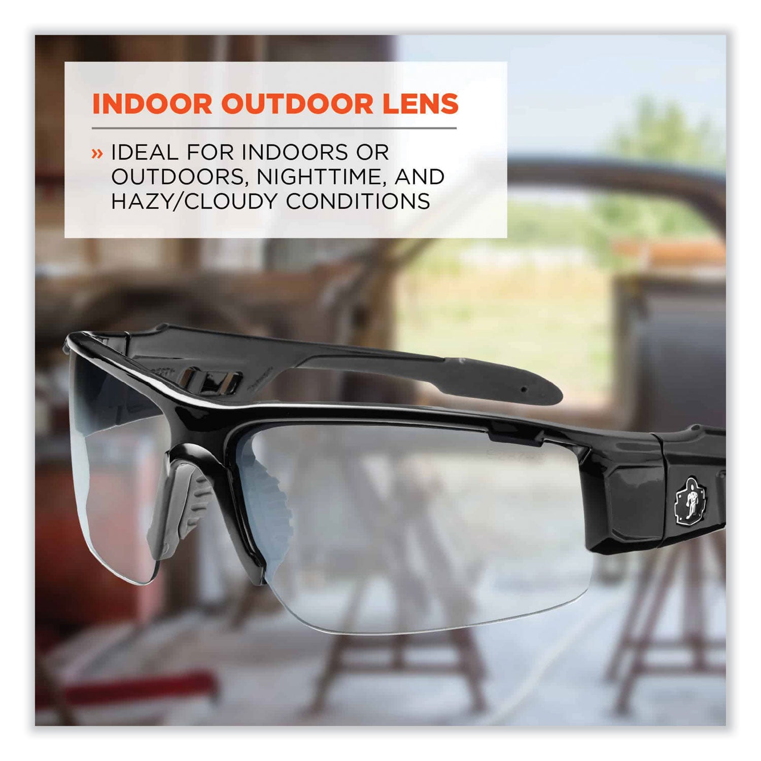Ergodyne Skullerz Dagr In/Outdoor Safety Glasses, Black Frame, Scratch & Impact Resistant, Anti-glare, Flexible, 1 Each