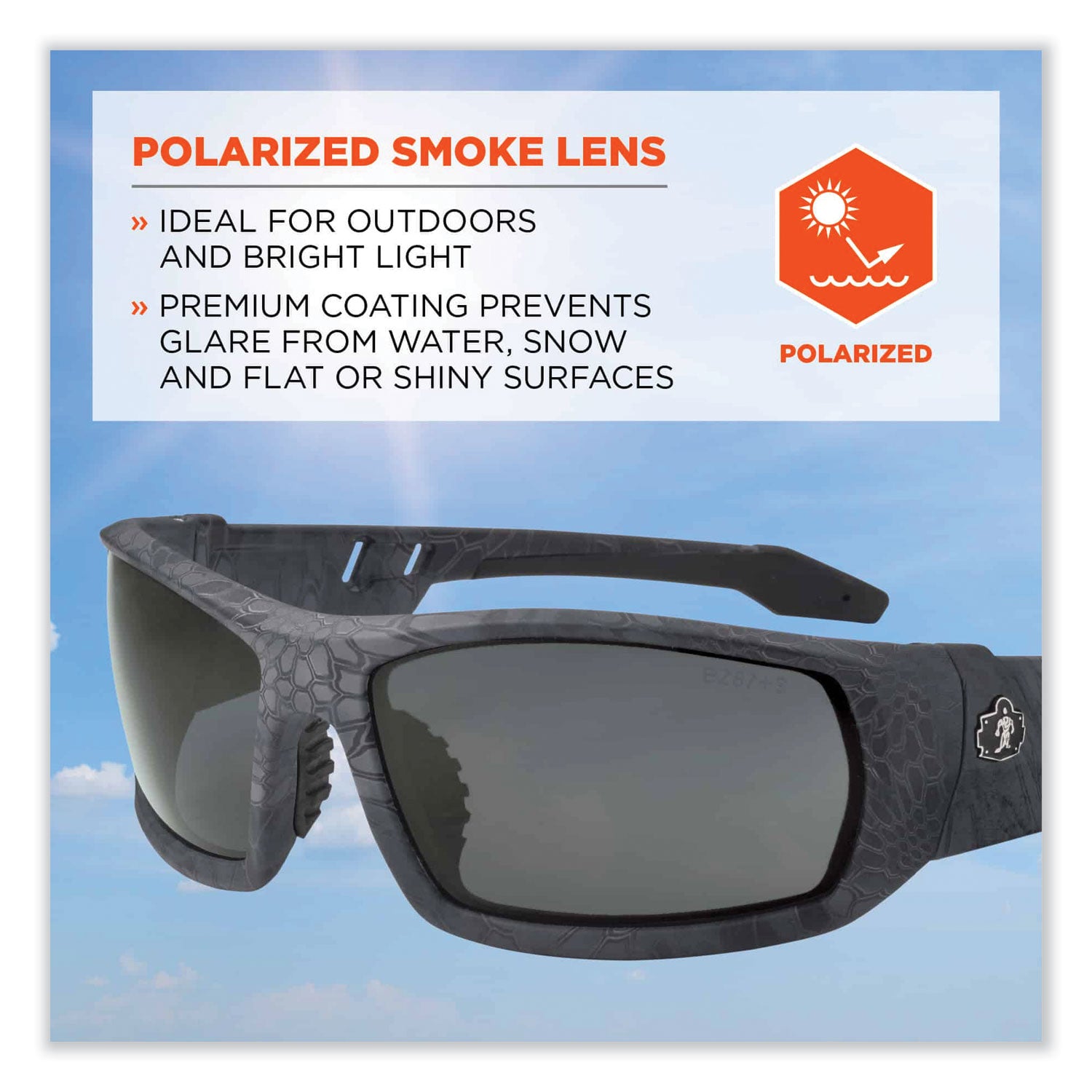 Ergodyne Skullerz ODIN-PZ Polarized Smoke Safety Glasses, Kryptek Typhon Frame, 1 Each