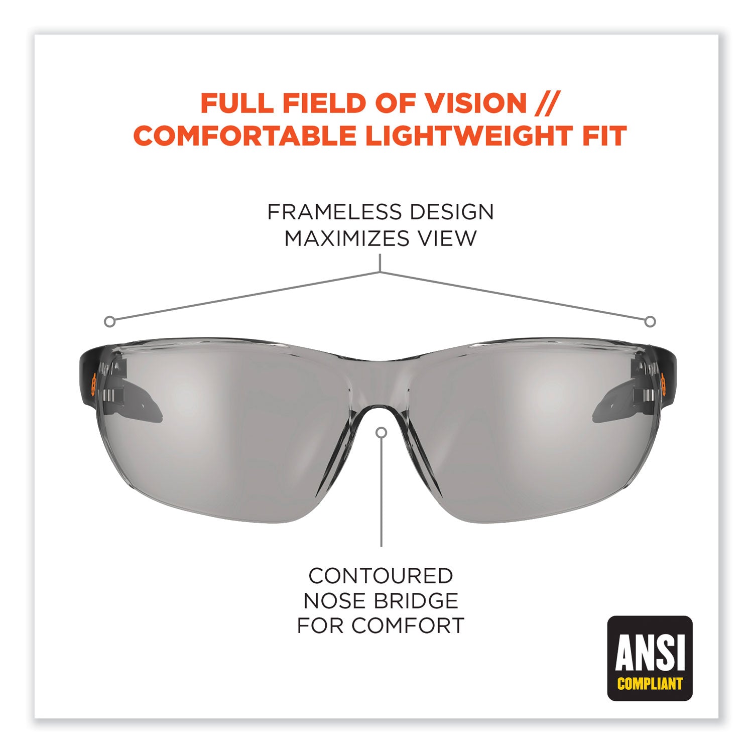 Recommended for: Indoor/Outdoor - Eye Protection - Matte Black - Anti-fog, Anti-scratch, UV Resistant, Lightweight, Impact Resistant, Non-Slip Temple, Rubber Tipped Temples, Frameless - 1 Each