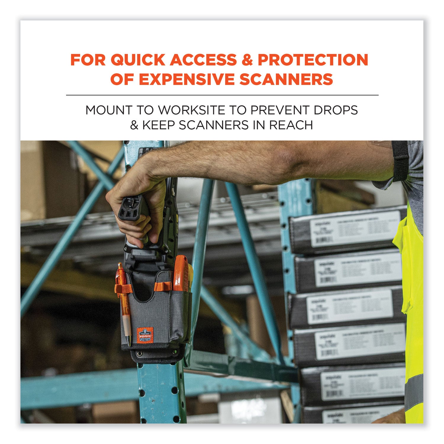 Ergodyne Squids 5543 Mounting Carrier, Gray, Polyester, Fits Bar Code Scanner, Tool, Mobile Computer, 1 Each