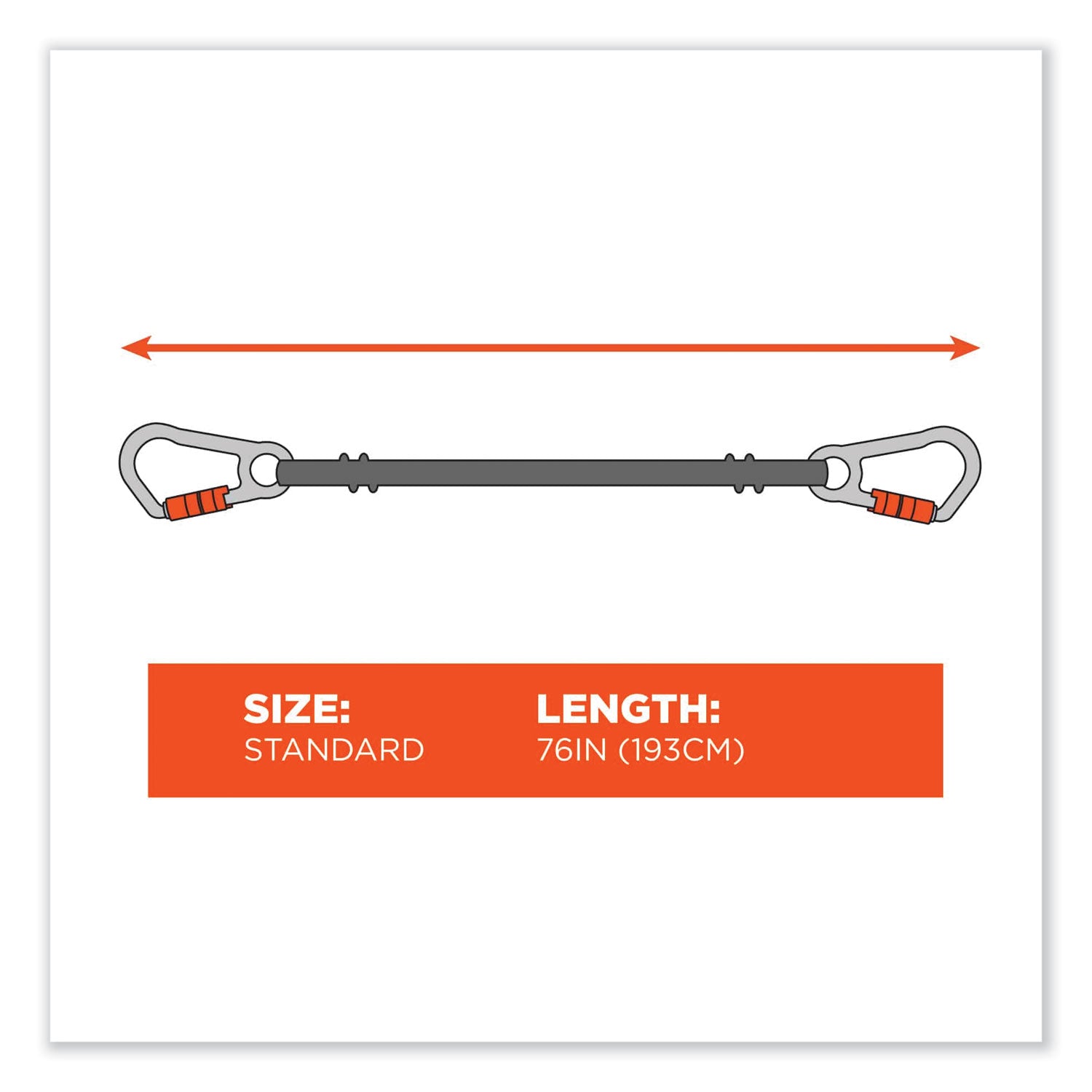 Adjustable - 80 lb Load Capacity - Standard - Carabiner Attachment - 2" Height x 12" Width x 76" Length - Orange - Nylon Webbing, Aluminum - 1 Each