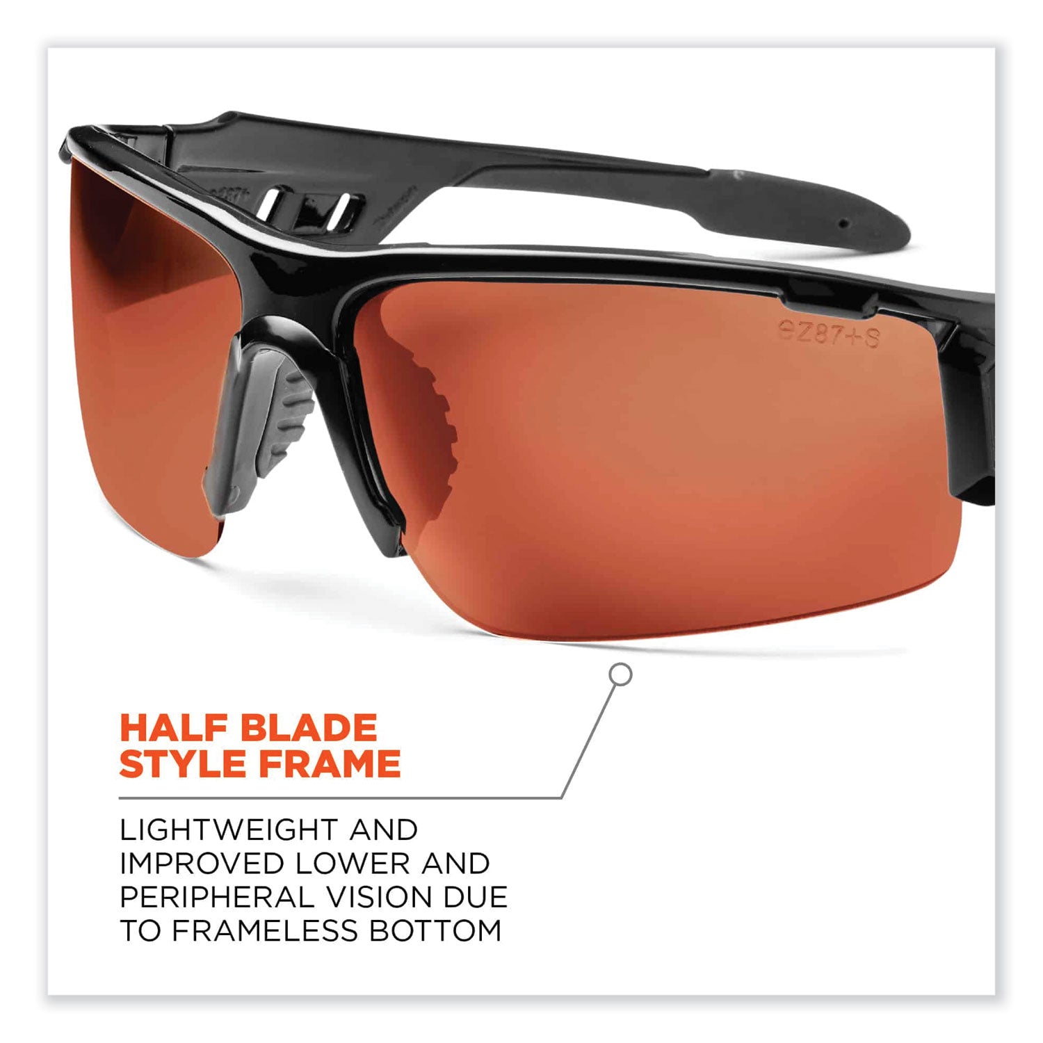 Skullerz Dagr Safety Glasses, Black Nylon Impact Frame, Copper Polycarbonate Lens