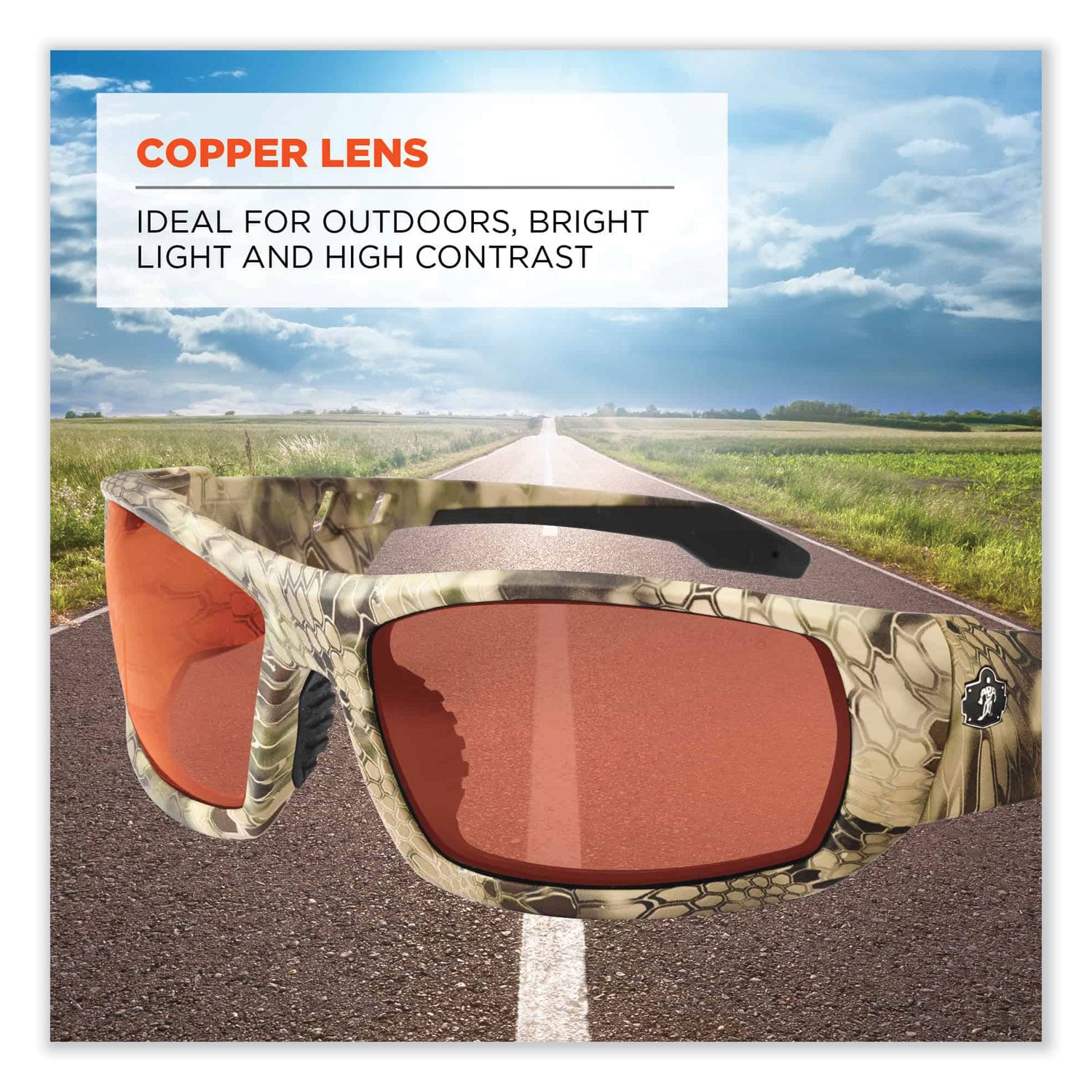 Ergodyne Skullerz Odin Safety Glasses, Copper Lens, Kryptek Highlander Frame, Scratch & Impact Resistant, 1 Each