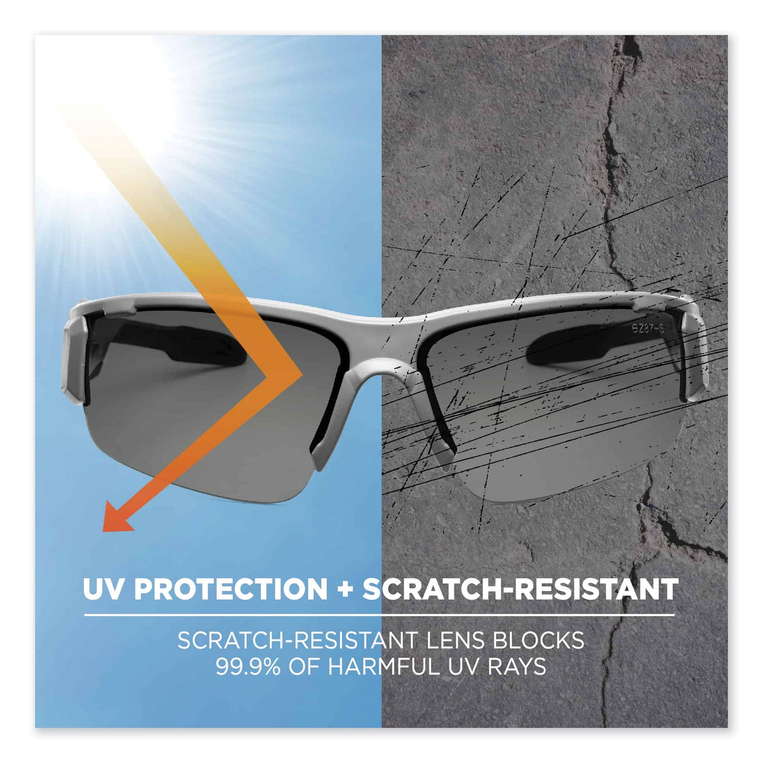 Ergodyne Dagr PZ Smoke Safety Glasses, Polarized Smoke Lens, Matte Gray Frame, Scratch Resistant, Impact Resistant, Anti-glare, Non-slip, Comfortable, 1 Each