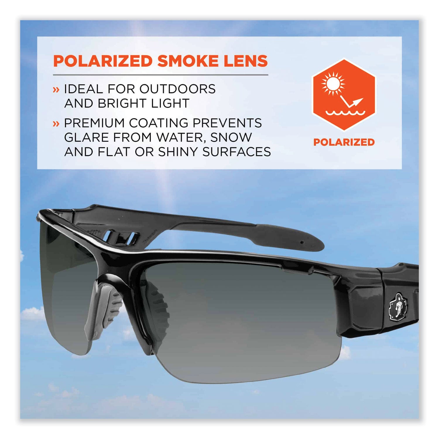 Ergodyne Dagr PZ Smoke Safety Glasses, Polarized, Black Frame, Scratch & Impact Resistant, Anti-glare, Non-slip, Shatter Resistant Lens, 1 Each