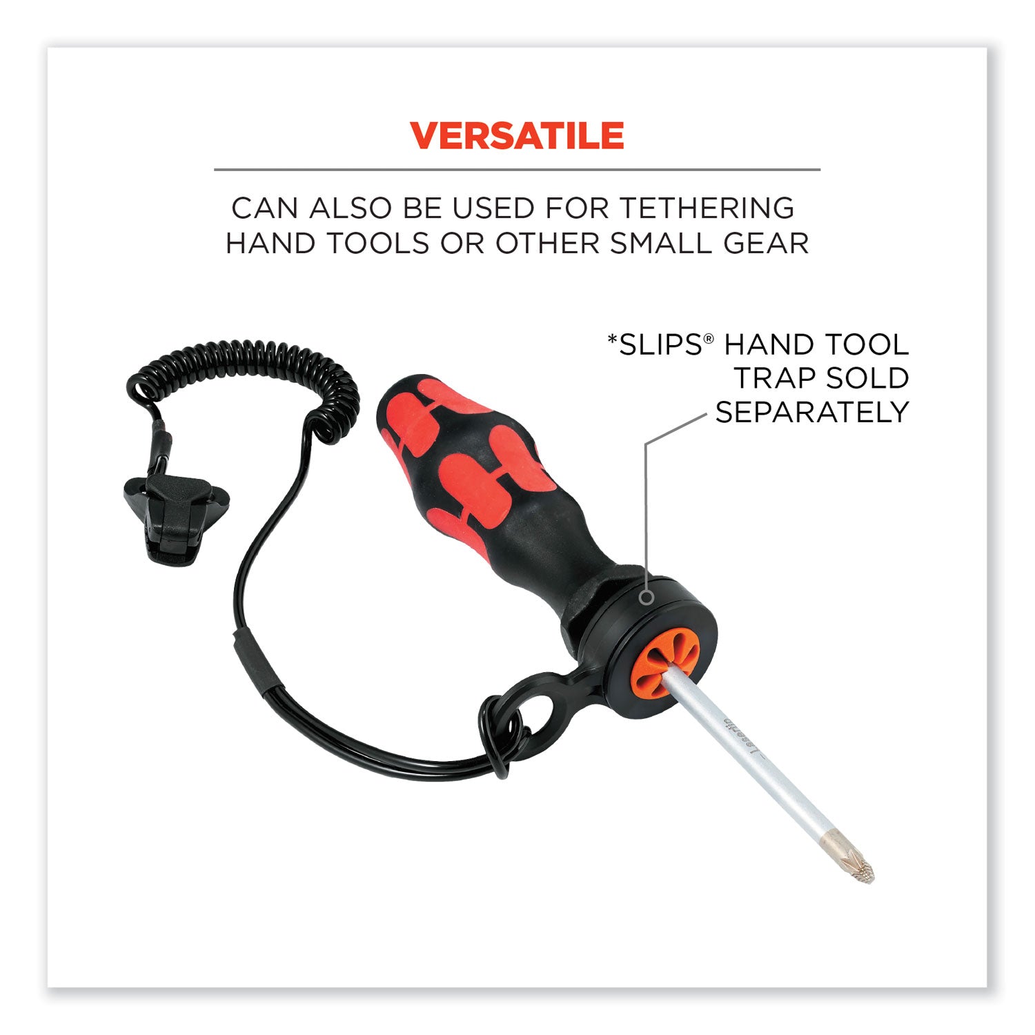 Ergodyne 3158 Coil Tool Lanyard with Clamp - 2lbs / 0.9kg - Adjustable - 2 lb Load Capacity - Clamp Attachment - 1.5" Height x 2" Width x 48" Length - Black - Plastic, Fabric - 6 / Carton