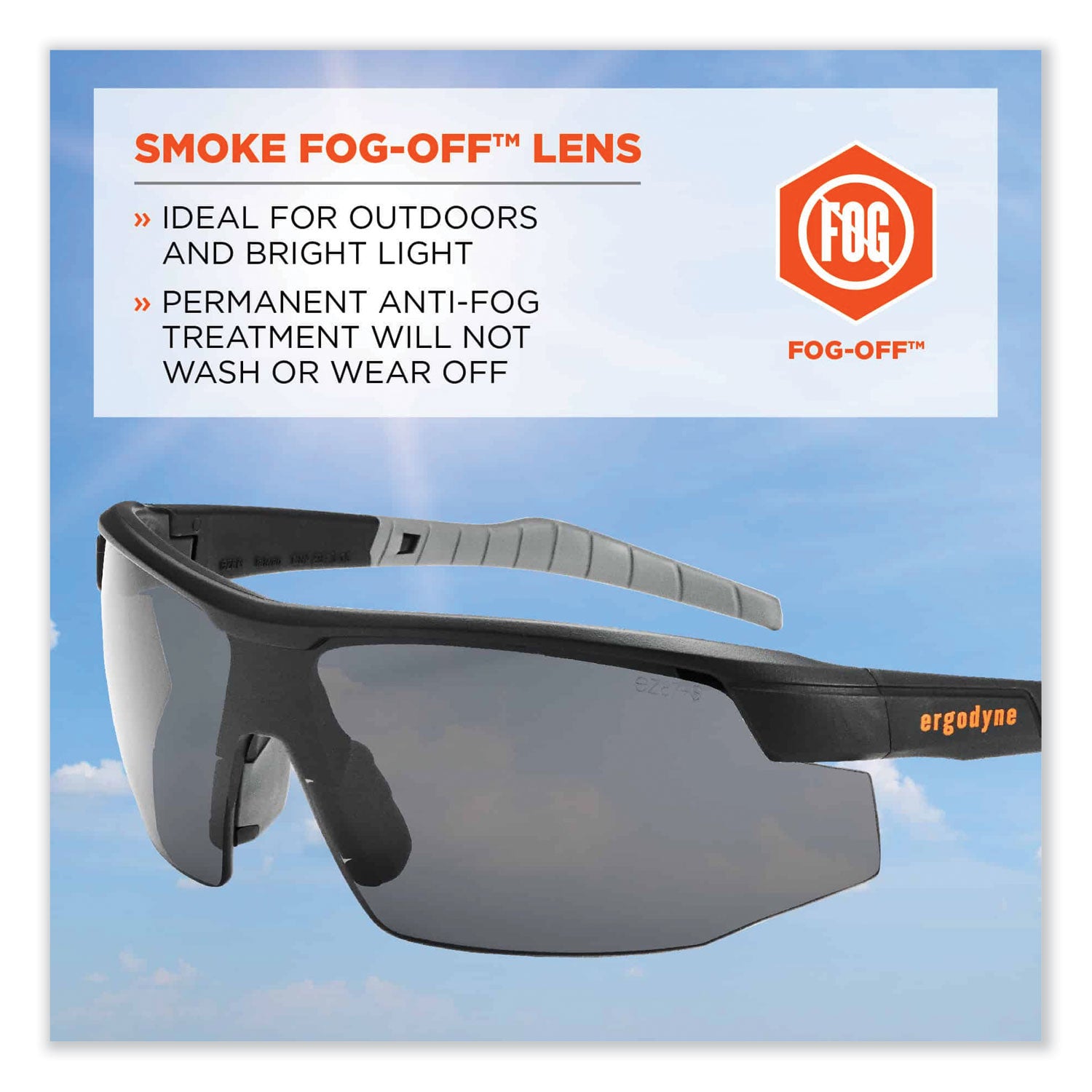 Ergodyne SKOLL Anti-Fog Smoke Lens Matte Safety Glasses, Matte Black, Black