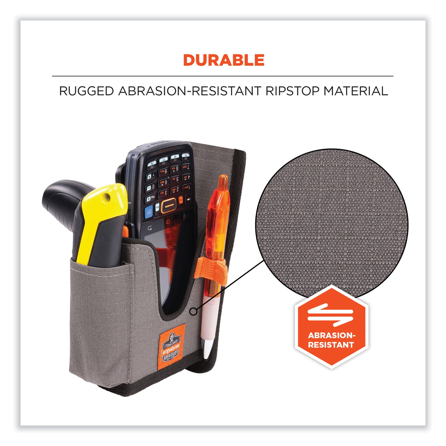 Ergodyne Squids 5540 Rugged Bar Code Scanner Holster, Small, Gray, Polyester, Drop/Abrasion/Damage Resistant, Holster/Belt Loop/Belt Clip, 7.3" x 2.8" x 3.5", 1 Each