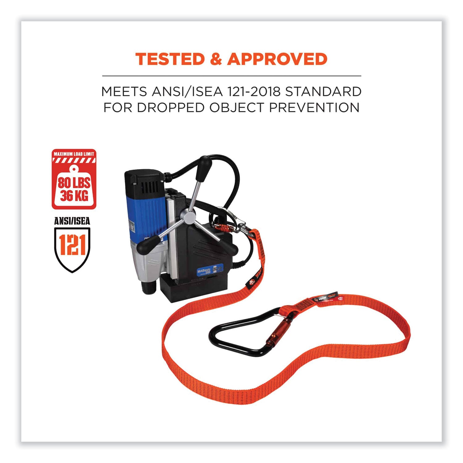 Adjustable - 80 lb Load Capacity - Standard - Carabiner Attachment - 2" Height x 12" Width x 76" Length - Orange - Nylon Webbing, Aluminum - 1 Each