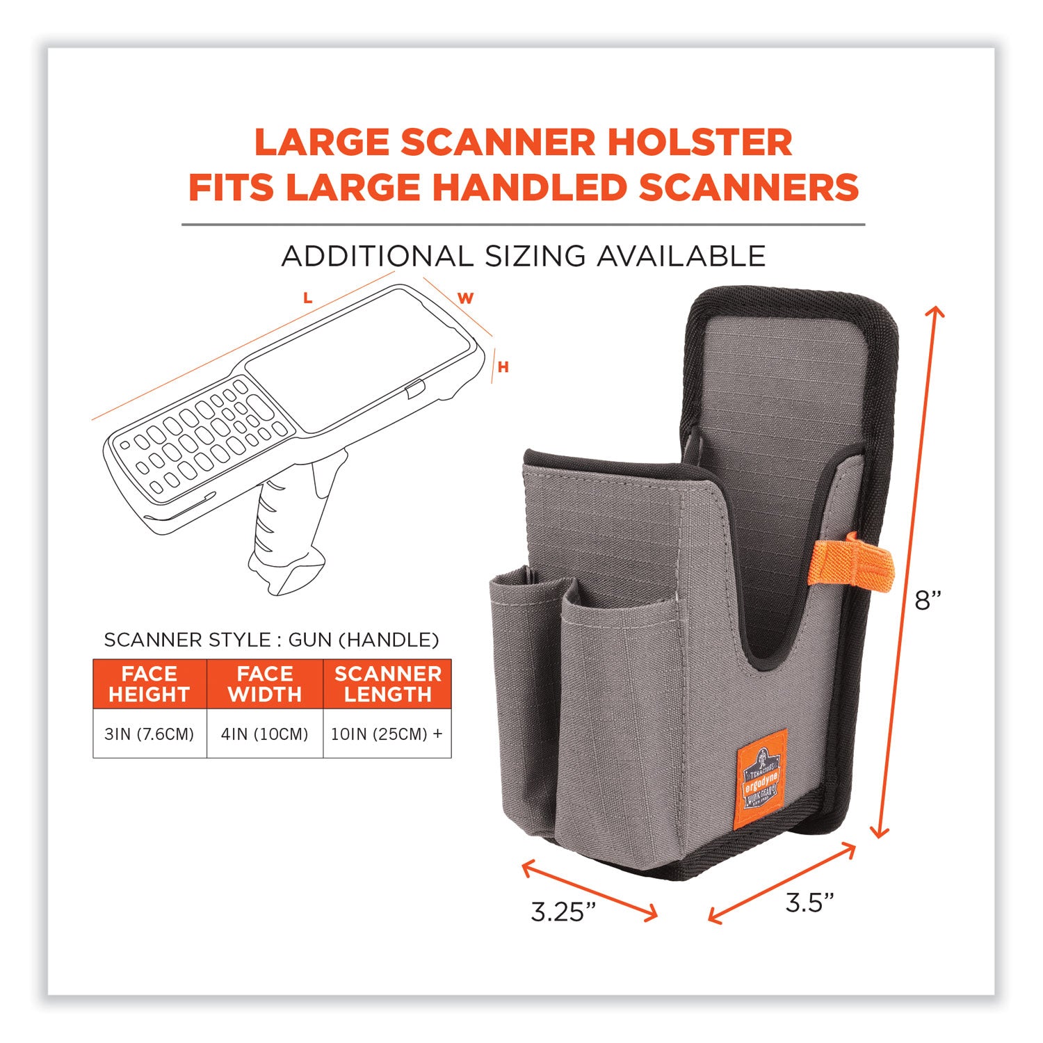 Ergodyne Squids 5541 Rugged Holster Carrying Case, Drop & Abrasion Resistant, Polyester Ripstop, Belt Clip, Large Size, Gray, 8.3" x 3.5" x 4.3", 1 Each