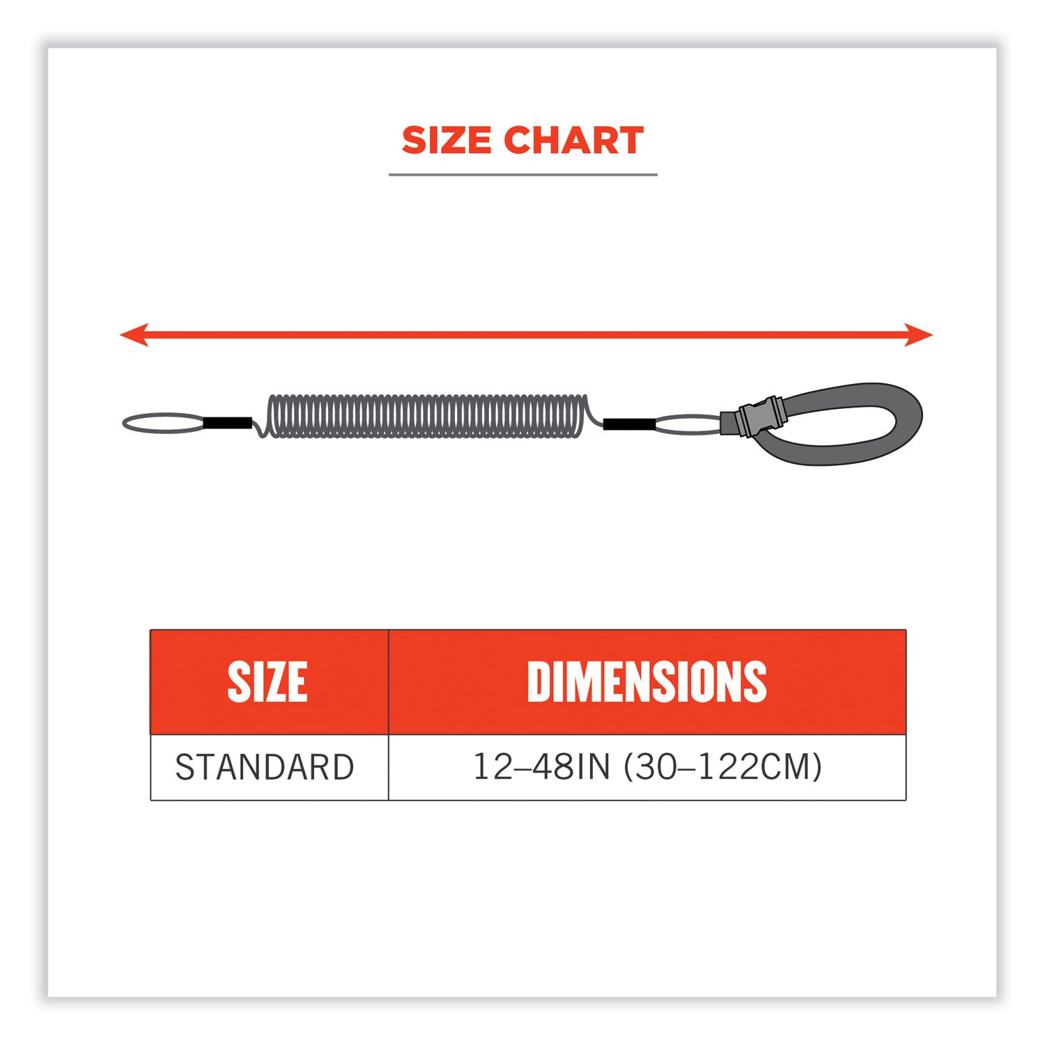 Ergodyne 3157 Coil Tool Lanyard with Buckle - 2lbs / 0.9kg - 1.98 lb Load Capacity - Buckle Attachment - 1.5" Height x 2" Width x 48" Length - Black - 6 / Carton