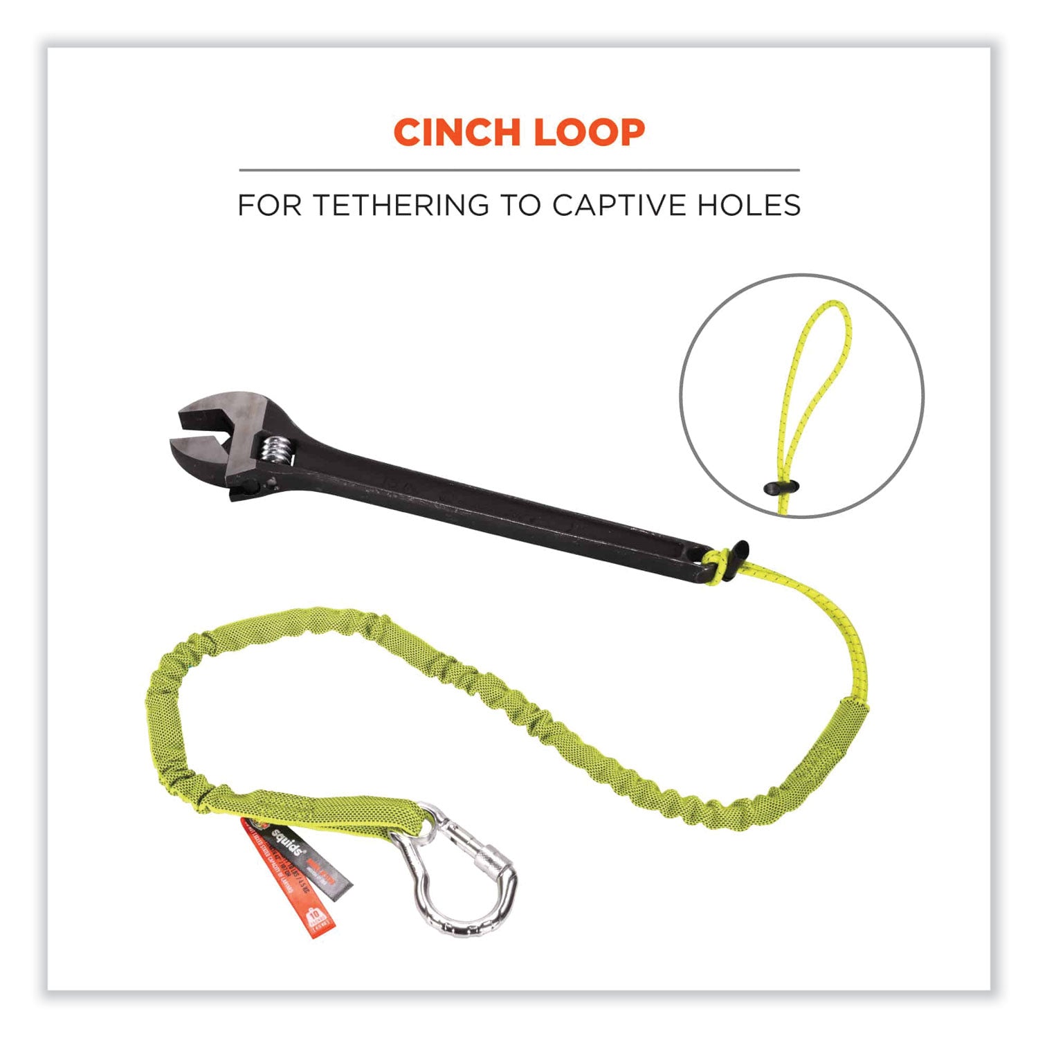 Ergodyne 3100 Single Carabiner Tool Lanyard - 10lbs - Adjustable - 10 lb Load Capacity - Standard - Carabiner Attachment - 11.3" Height x 1" Width x 45" Length - Lime - Nylon Webbing, Aluminum - 6 / Carton
