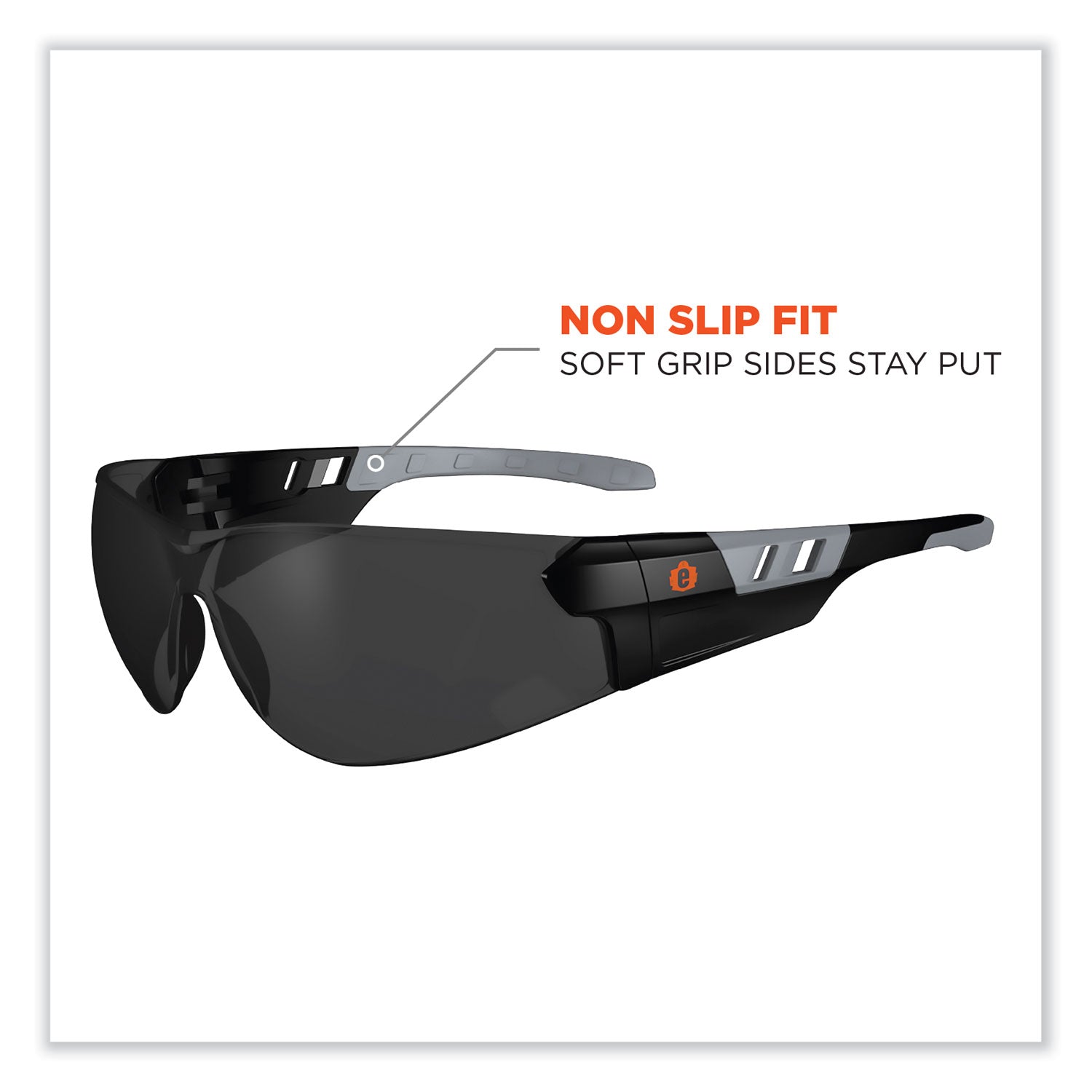 Ergodyne SAGA Anti-Fog Smoke Lens Matte Frameless Safety Glasses / Sunglasses, Matte Black, Black