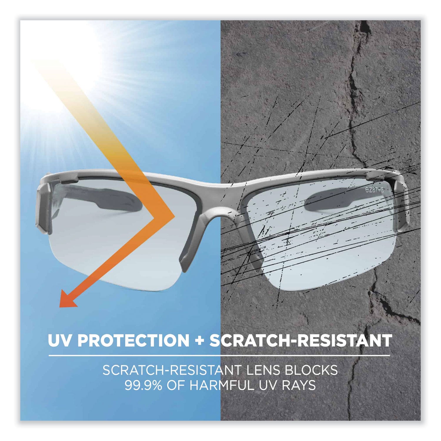 Ergodyne Skullerz Dagr In/Outdoor Safety Glasses, Matte Gray Frame, Scratch & Impact Resistant, Anti-glare, Non-slip, Comfortable, 1 Each