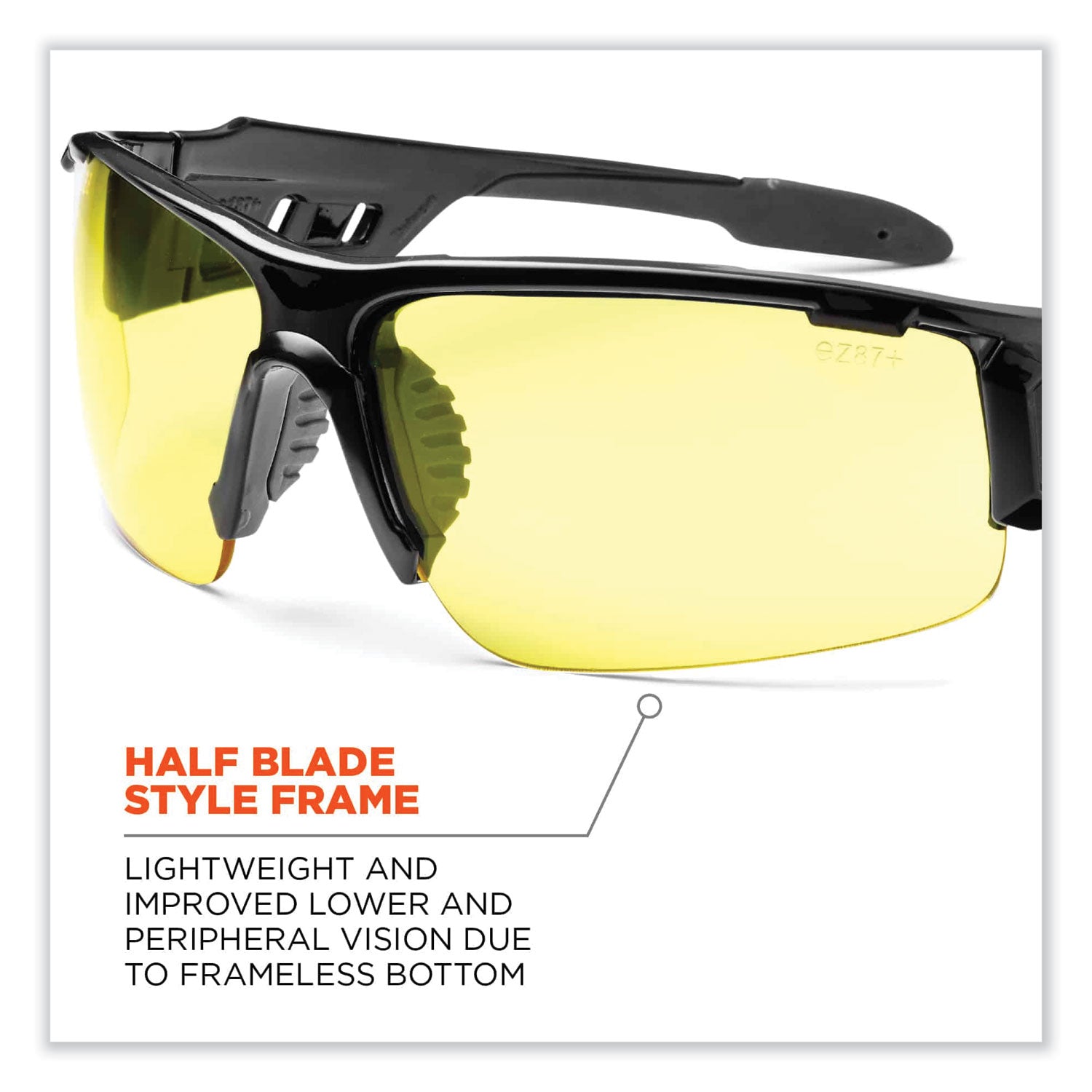 Ergodyne Dagr Smoke Lens Safety Glasses, Yellow Lens, Black Frame, Scratch Resistant, Impact Resistant, Anti-glare, Non-slip, Comfortable, 1 Each